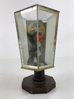 Japanese Geisha Figurine Vtg Purple Kimono Birds Glass Case Display ST17