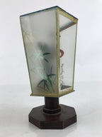 Japanese Geisha Figurine Vtg Purple Kimono Birds Glass Case Display ST17