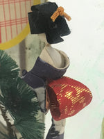 Japanese Geisha Figurine Vtg Purple Kimono Birds Glass Case Display ST17