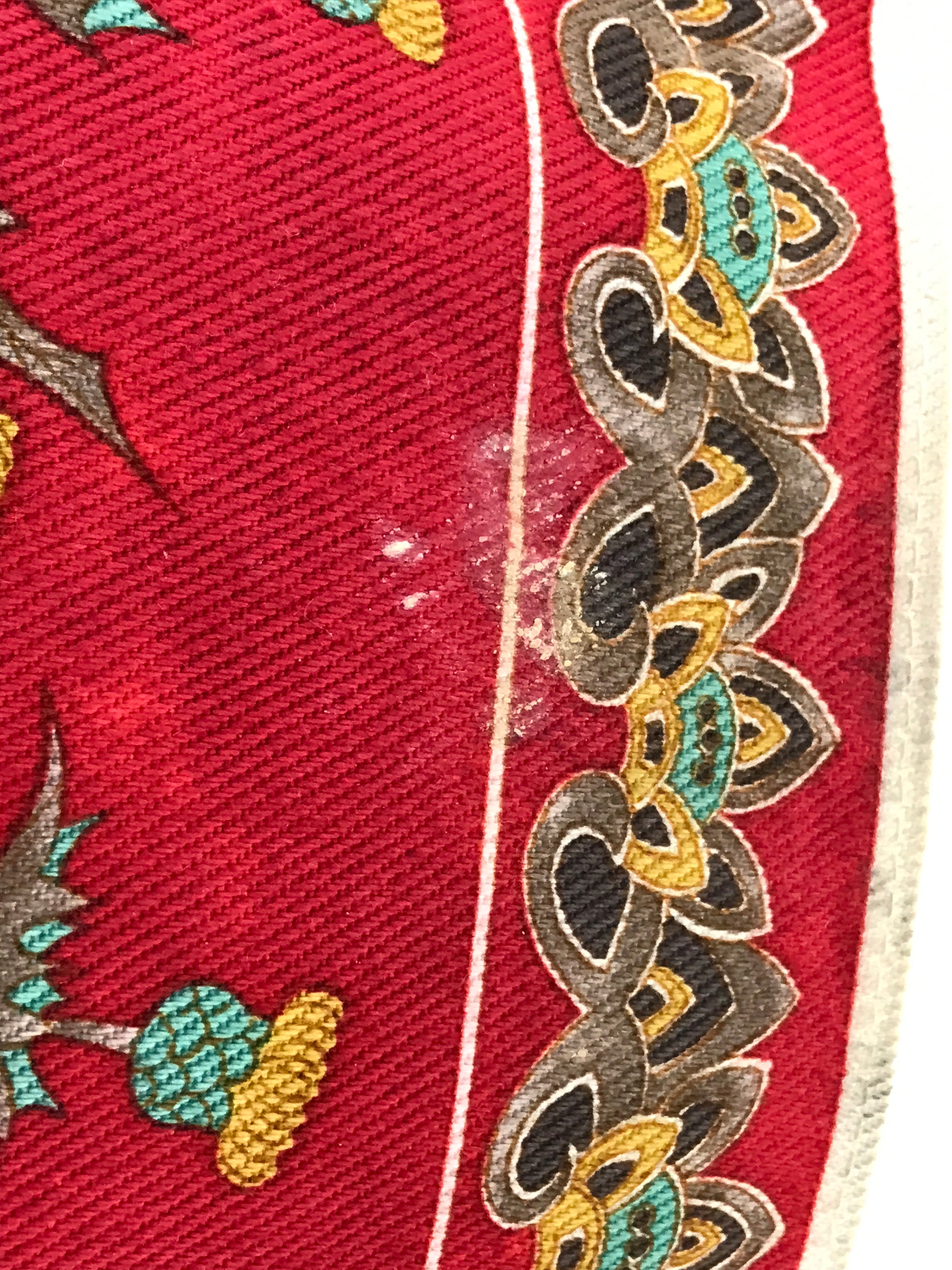 Japanese Genemon Fabric Tea Mat Vtg Small Rectangle Red Dandelion Tanpopo KB100