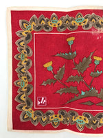 Japanese Genemon Fabric Tea Mat Vtg Small Rectangle Red Dandelion Tanpopo KB100
