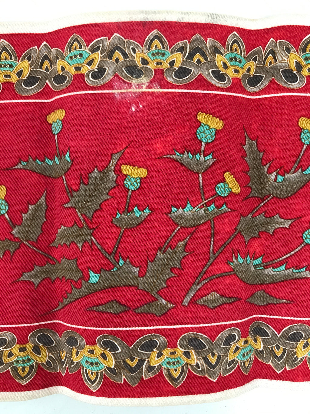 Japanese Genemon Fabric Tea Mat Vtg Small Rectangle Red Dandelion Tanpopo KB100