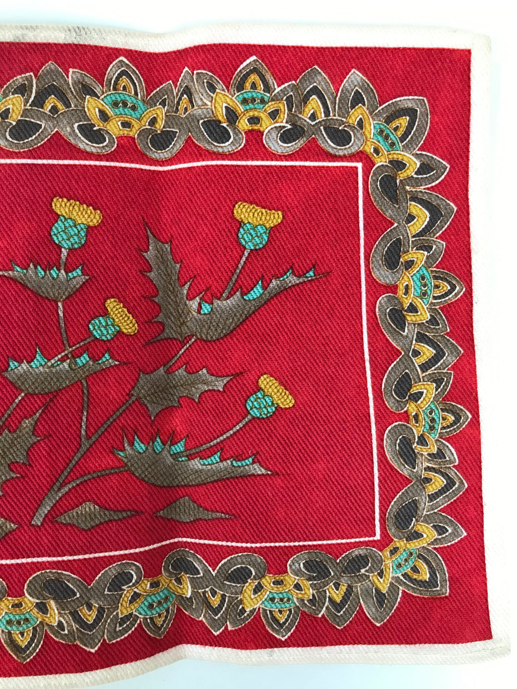 Japanese Genemon Fabric Tea Mat Vtg Small Rectangle Red Dandelion Tanpopo KB100