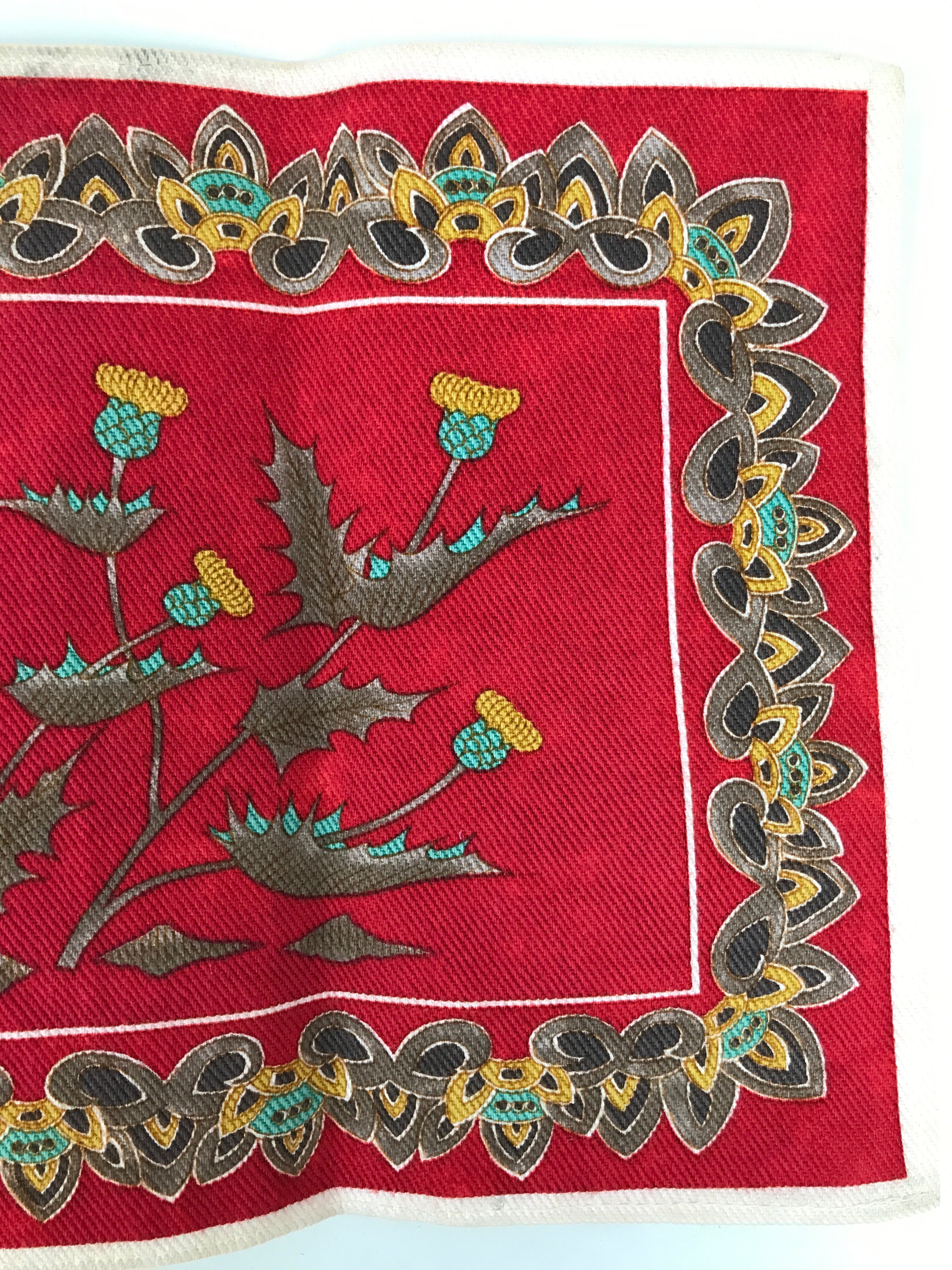 Japanese Genemon Fabric Tea Mat Vtg Small Rectangle Red Dandelion Tanpopo KB100