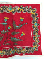 Japanese Genemon Fabric Tea Mat Vtg Small Rectangle Red Dandelion Tanpopo KB100