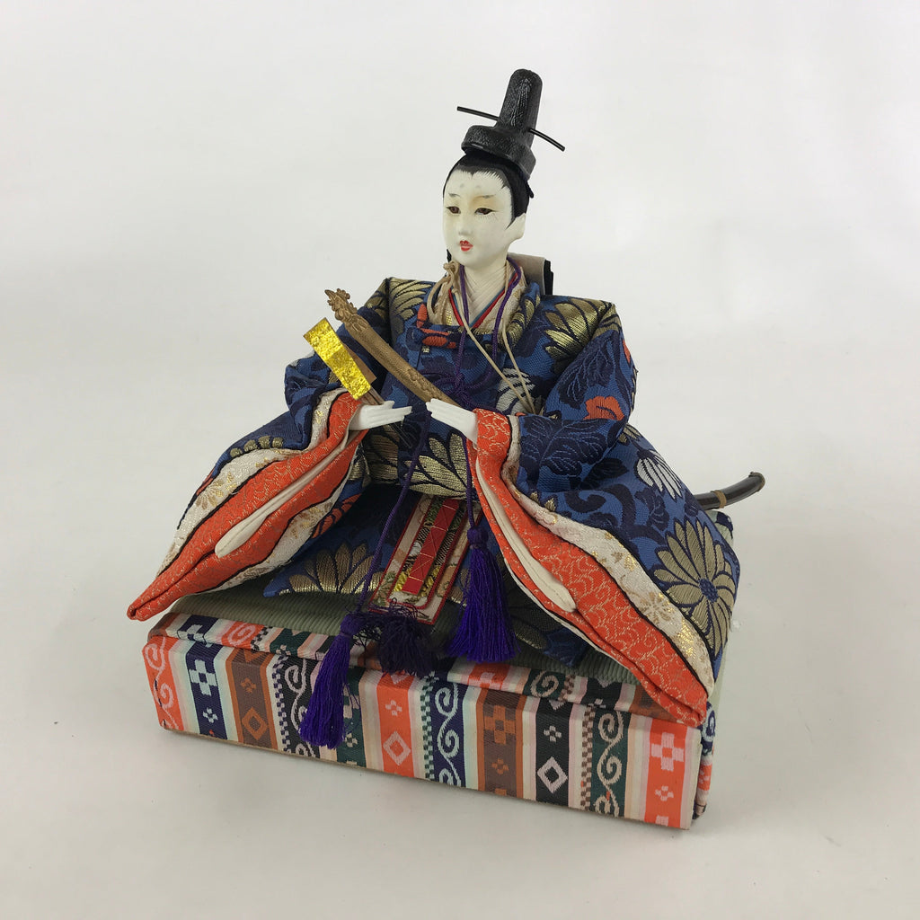 Japanese Girl Festival Prince Ohinasama Doll Vtg Hina Matsuri Silk Blue ID514