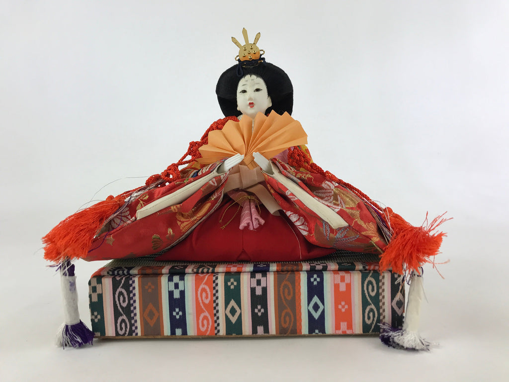 Japanese Girl Festival Princess Ohinasama Doll Vtg Hina Matsuri Silk Red ID513