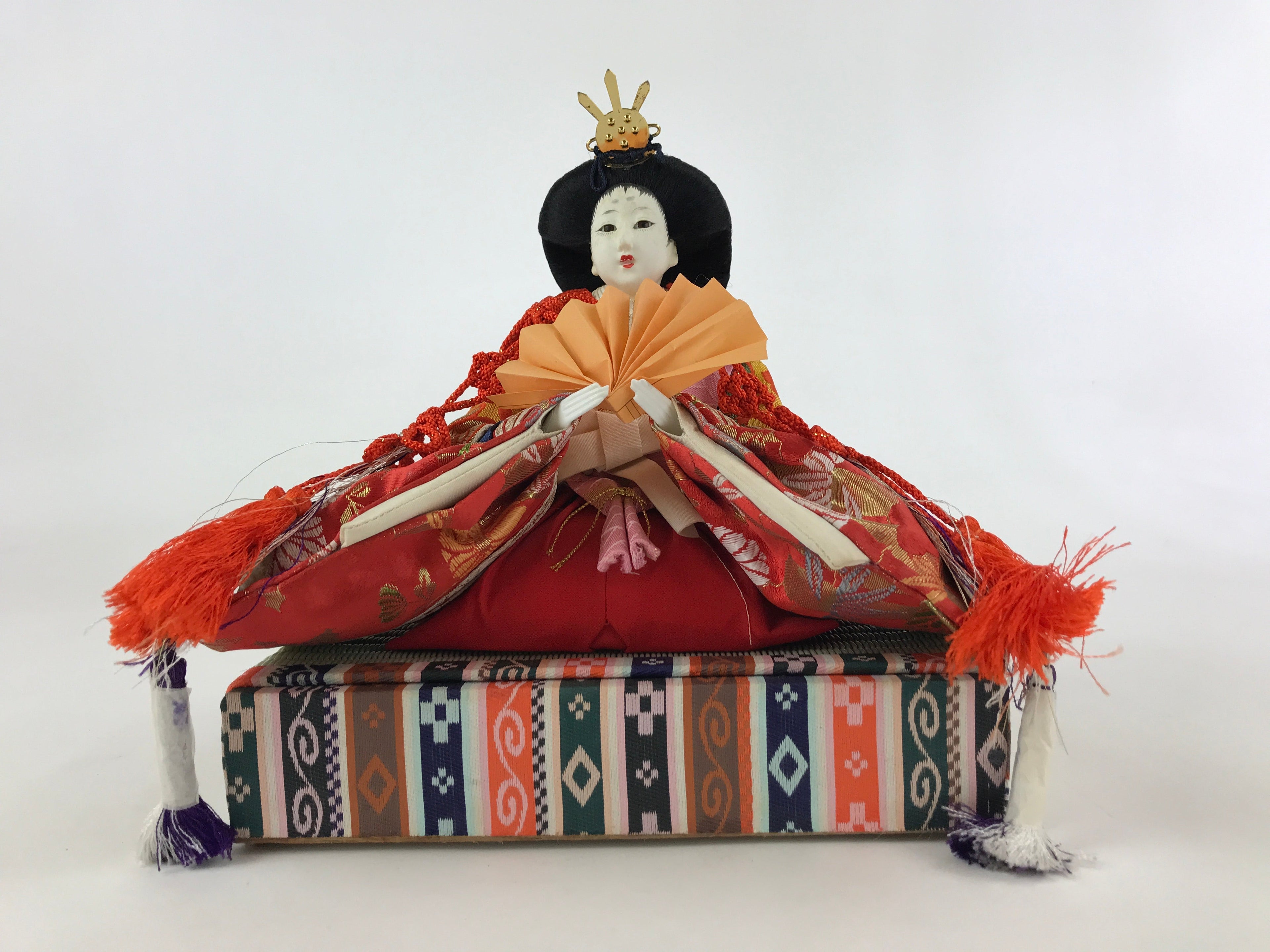 Japanese Girl Festival Princess Ohinasama Doll Vtg Hina Matsuri Silk Red ID513