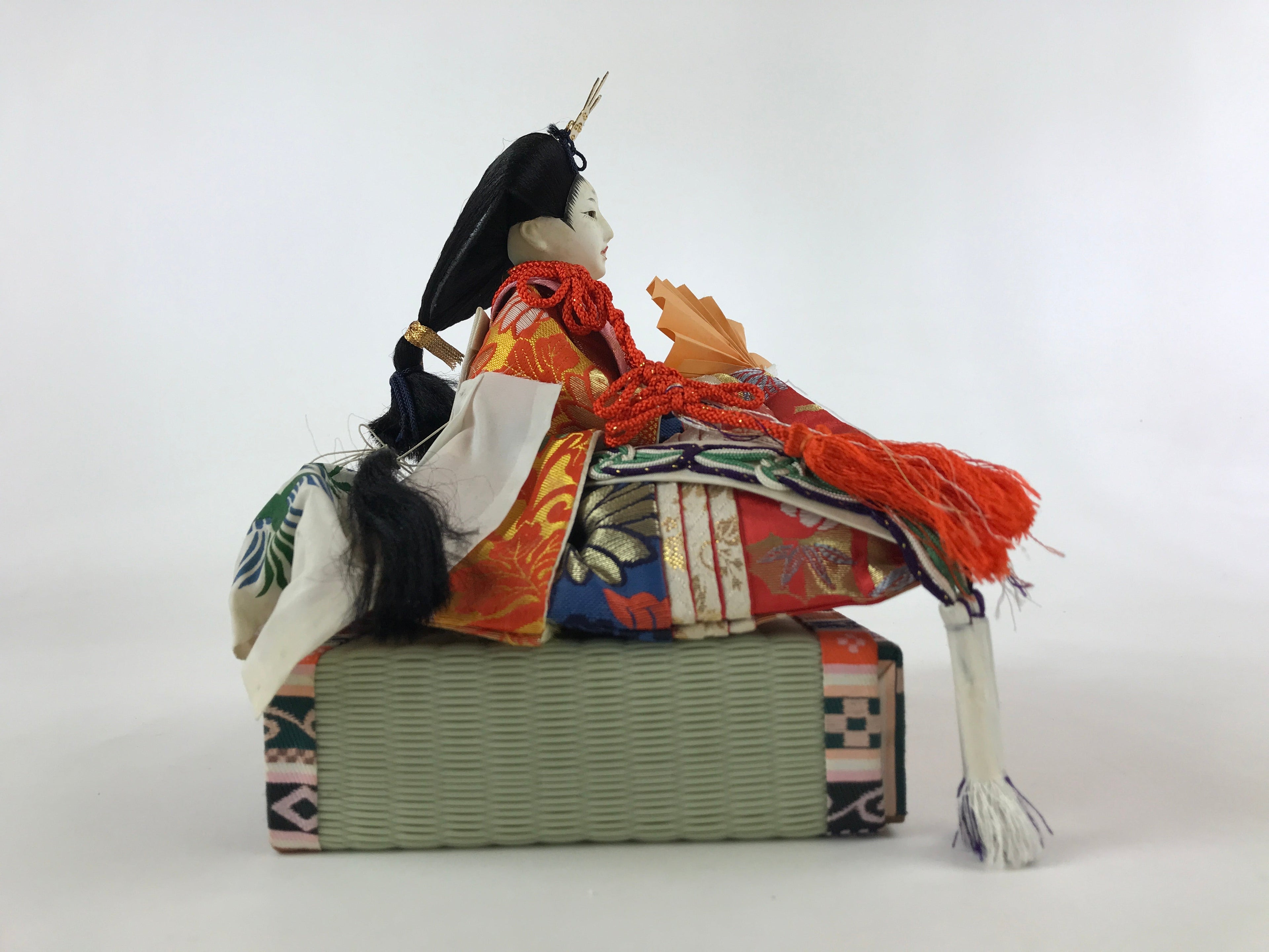 Japanese Girl Festival Princess Ohinasama Doll Vtg Hina Matsuri Silk Red ID513