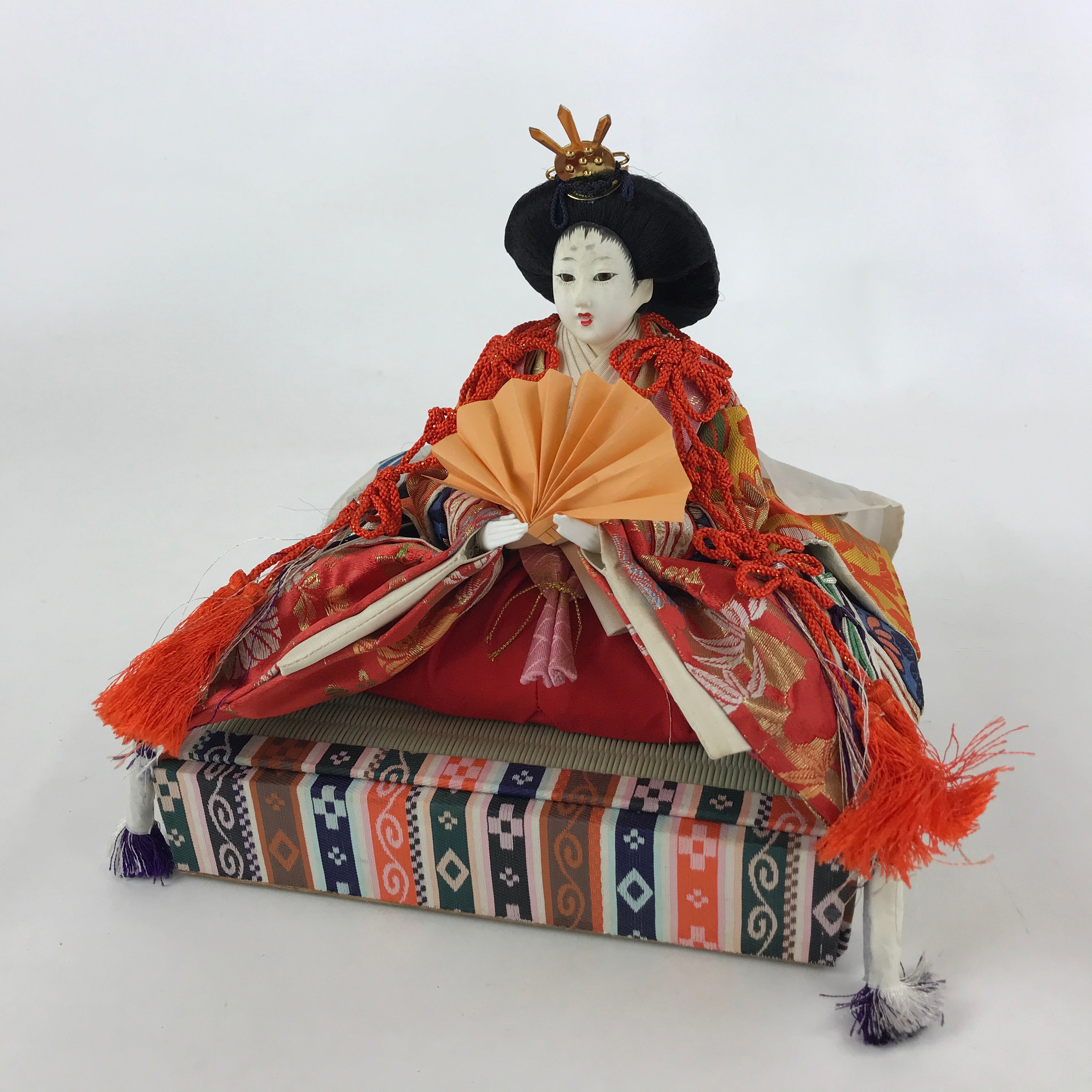 Japanese Girl Festival Princess Ohinasama Doll Vtg Hina Matsuri Silk Red ID513