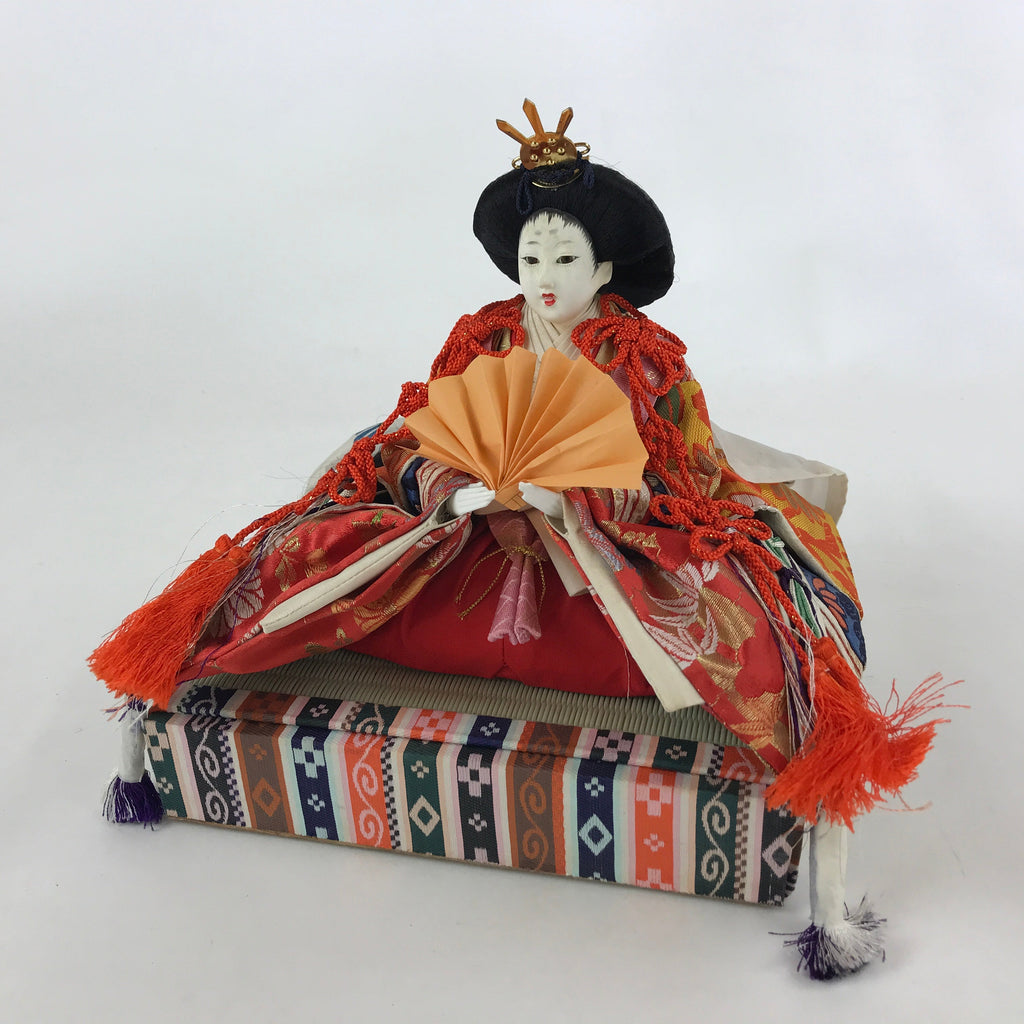 Japanese Girl Festival Princess Ohinasama Doll Vtg Hina Matsuri Silk Red ID513