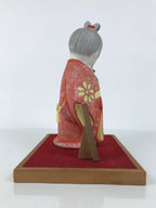 Japanese Girl Holding Pot Clay Doll Ningyo Figurine Orange Kimono w/Stand ST91