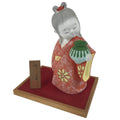 Japanese Girl Holding Pot Clay Doll Ningyo Figurine Orange Kimono w/Stand ST91