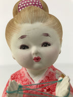 Japanese Girl Playing Ayatori Clay Doll Ningyo Figurine Pink Kimono w/Stand ST90