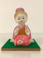Japanese Girl Playing Ayatori Clay Doll Ningyo Figurine Pink Kimono w/Stand ST90