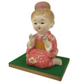 Japanese Girl Playing Ayatori Clay Doll Ningyo Figurine Pink Kimono w/Stand ST90