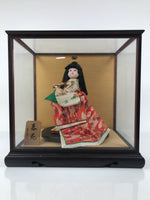 Japanese Glass Case Big Doll Ningyo Princess Vtg Girl's Day Ohinasama Silk ID656