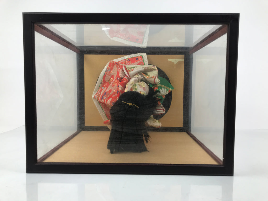 Japanese Glass Case Big Doll Ningyo Princess Vtg Girl's Day Ohinasama Silk ID656