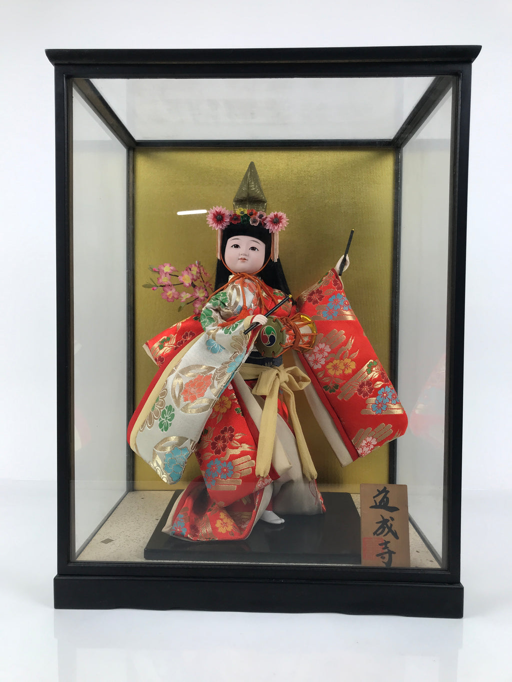 Japanese Glass Case Big Doll Ningyo Princess Vtg Girl's Day Ohinasama Silk ID657