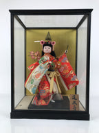 Japanese Glass Case Big Doll Ningyo Princess Vtg Girl's Day Ohinasama Silk ID657