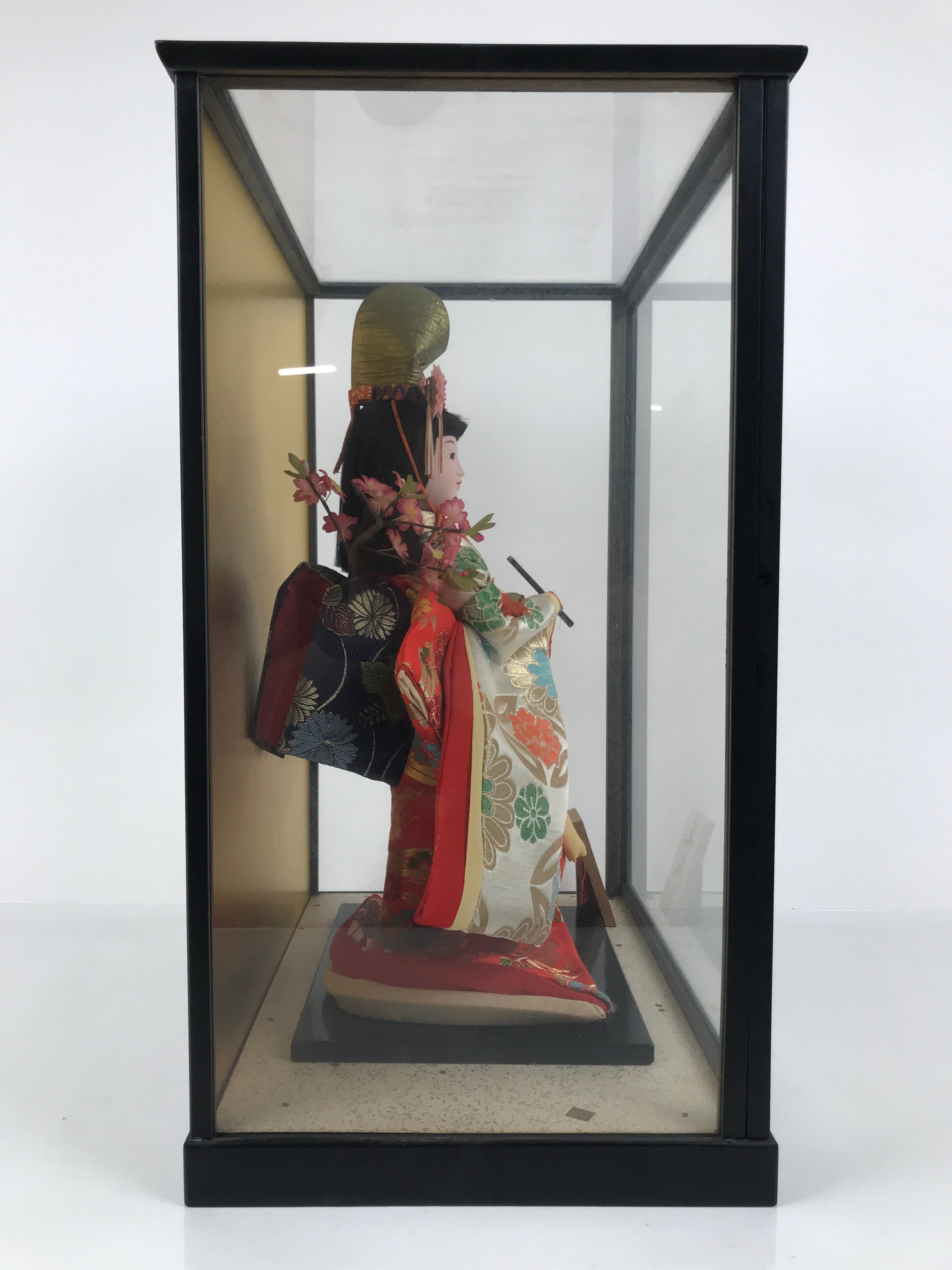 N ihonga 絵画　6号　Japanese doll 大正ロマン Japanese Glass Case Big Doll Ningyo Princess Vtg Girl's Day