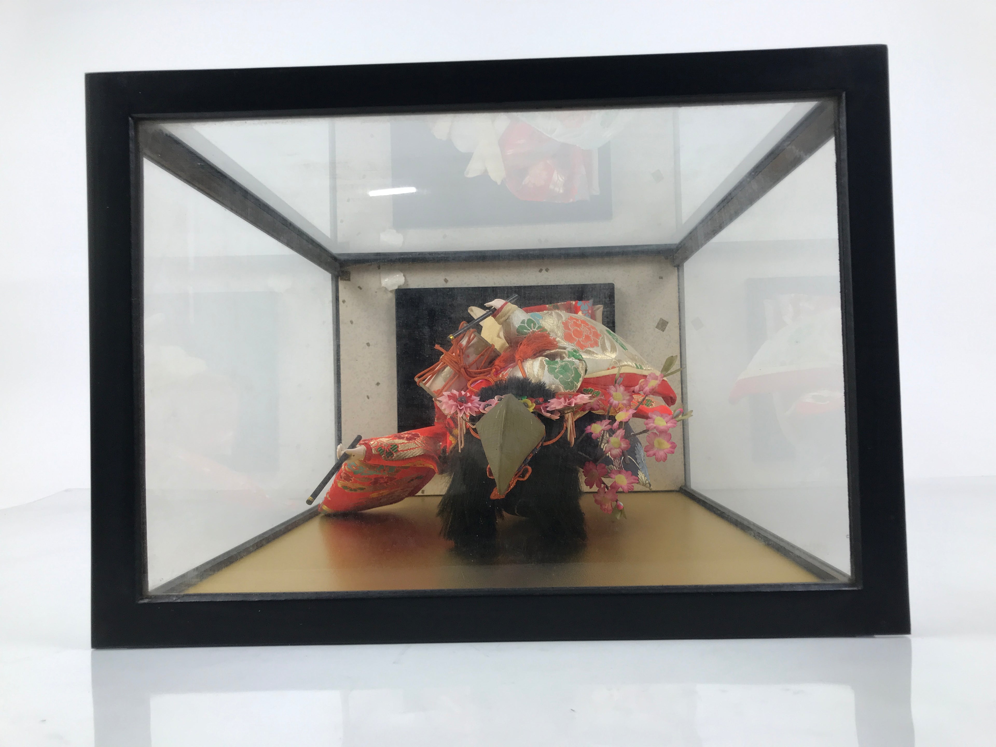 Japanese Glass Case Big Doll Ningyo Princess Vtg Girl's Day Ohinasama Silk ID657