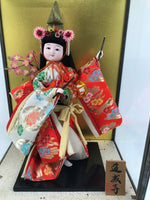 Japanese Glass Case Big Doll Ningyo Princess Vtg Girl's Day Ohinasama Silk ID657