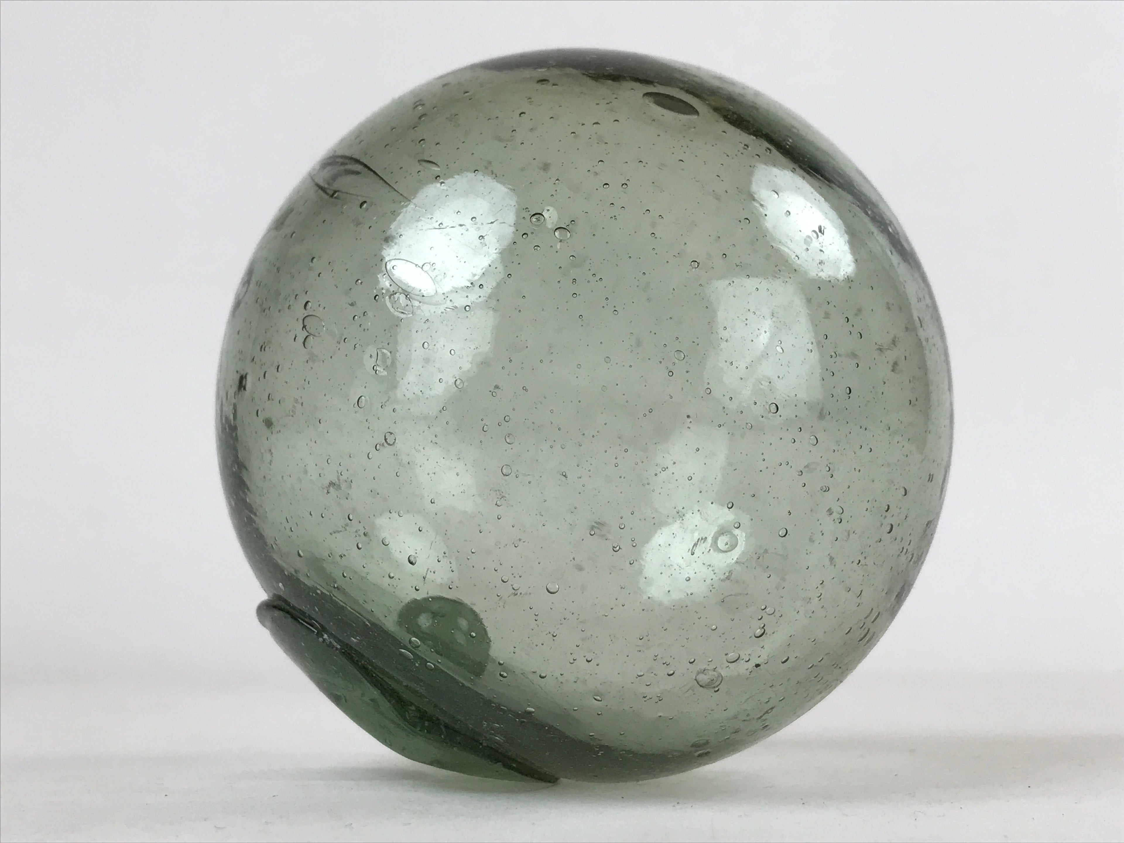 Japanese Glass Fishing Float Ukidama Buoy Ball Vtg Bindama Clear Green GF10