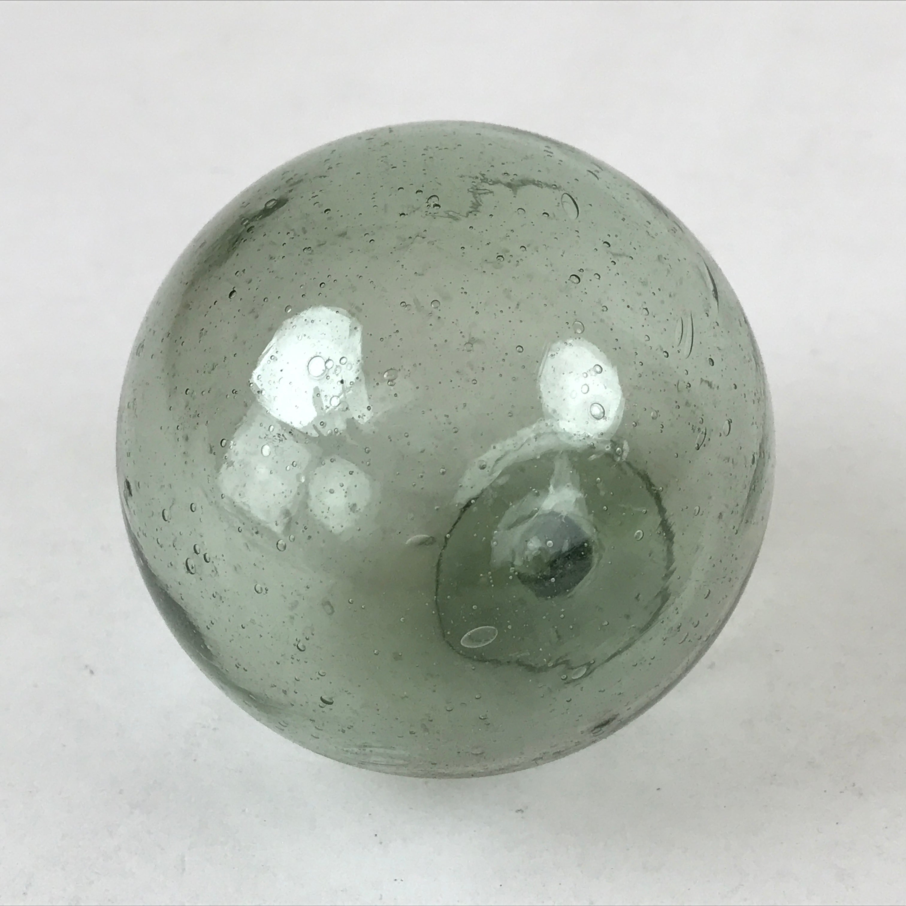 Japanese Glass Fishing Float Ukidama Buoy Ball Vtg Bindama Clear Green GF10