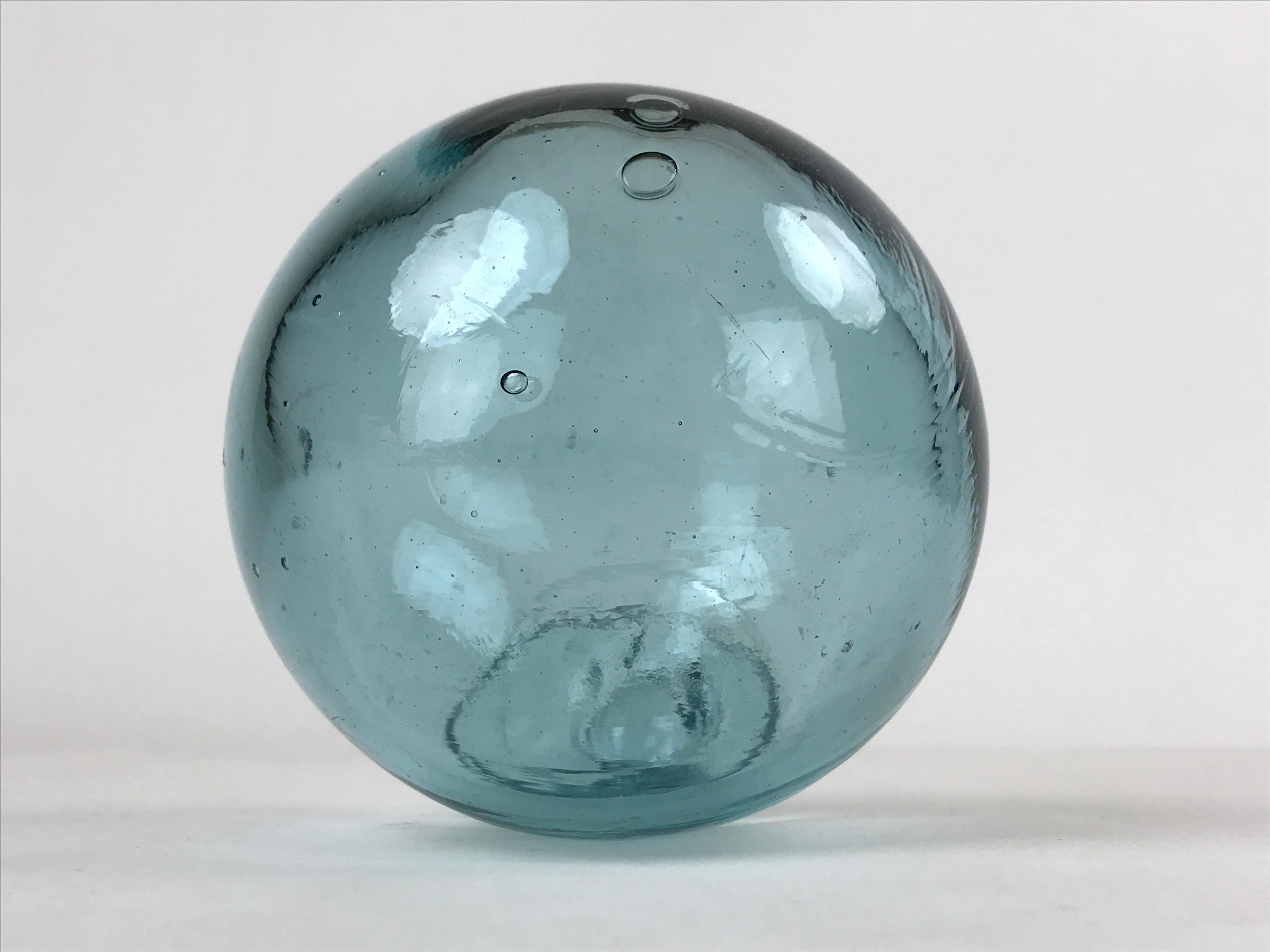 Japanese Glass Fishing Float Ukidama Buoy Ball Vtg Bindama Clear Light Blue GF1