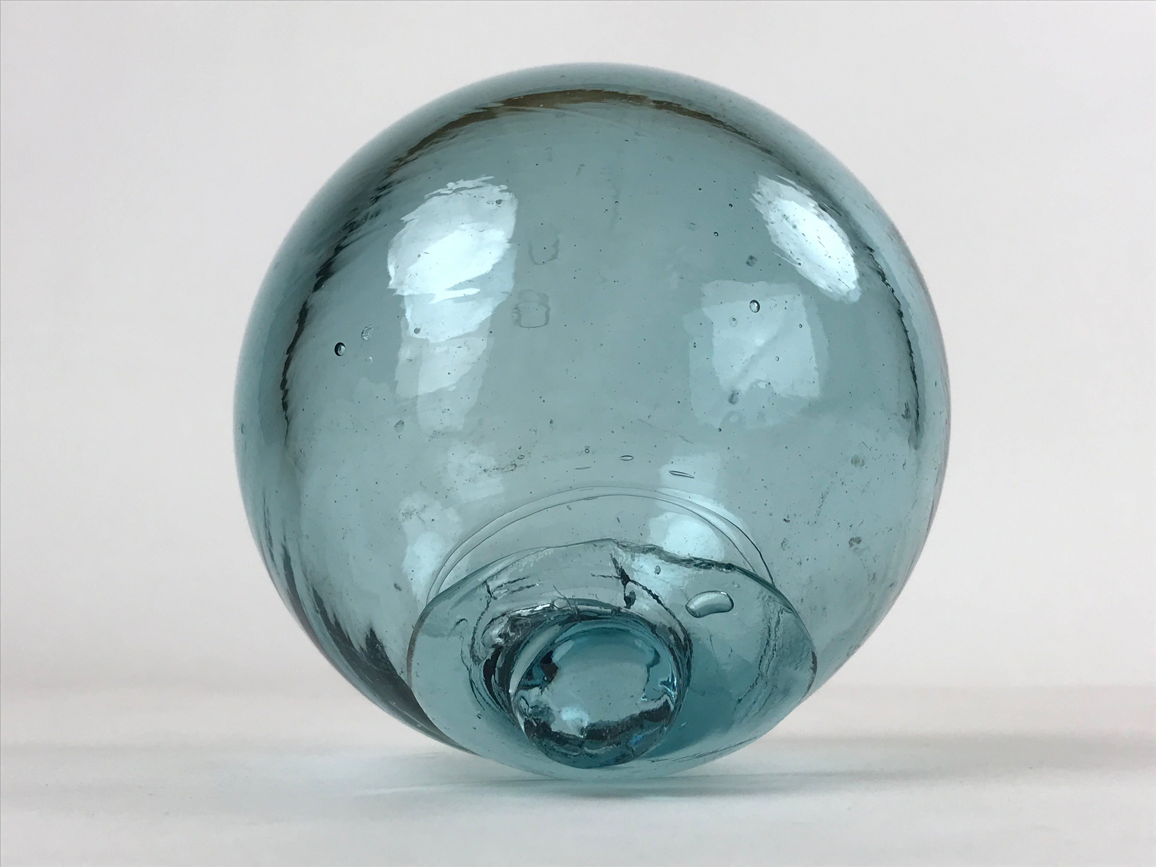 Japanese Glass Fishing Float Ukidama Buoy Ball Vtg Bindama Clear Light Blue GF1