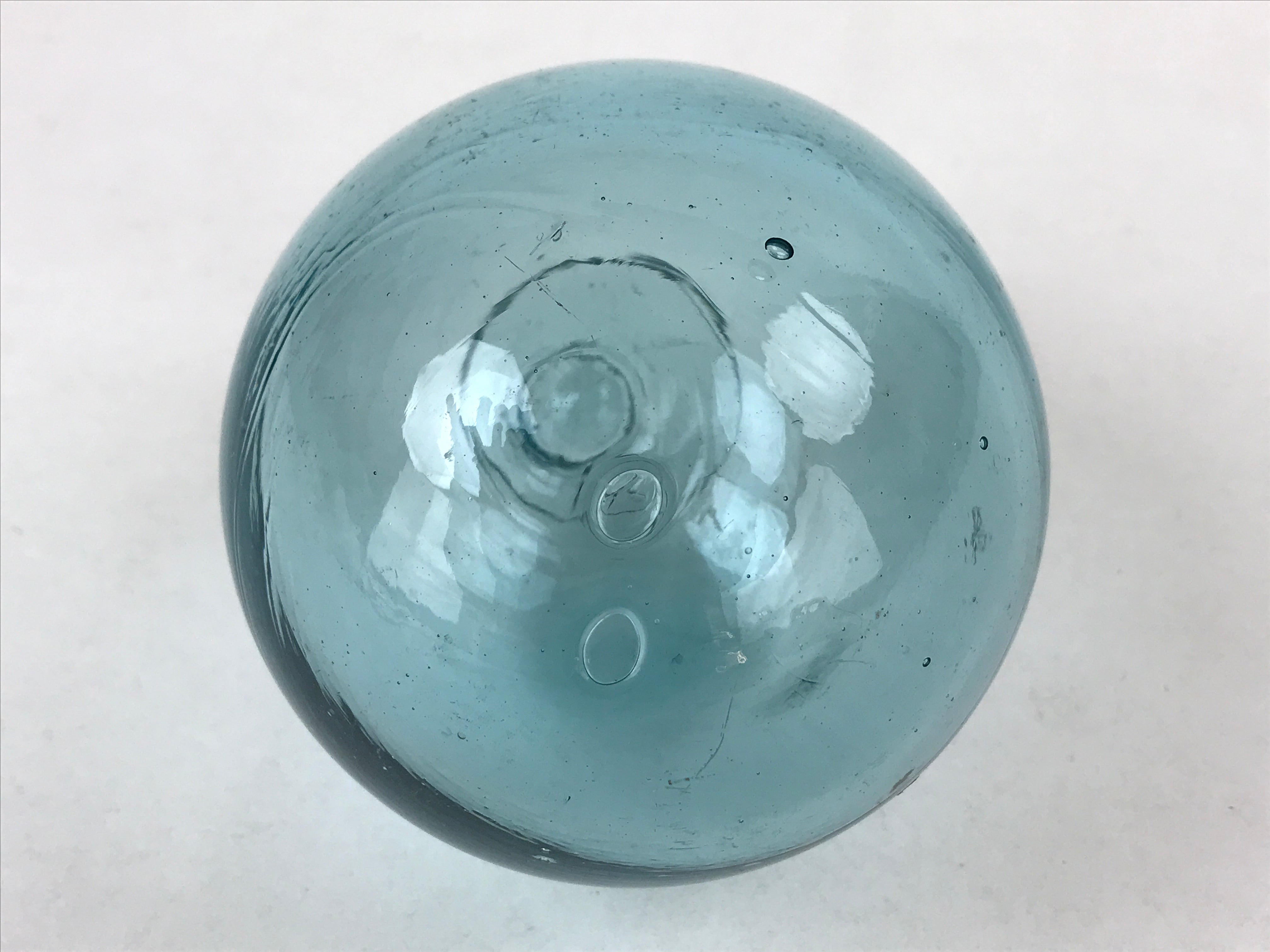 Japanese Glass Fishing Float Ukidama Buoy Ball Vtg Bindama Clear Light Blue GF1