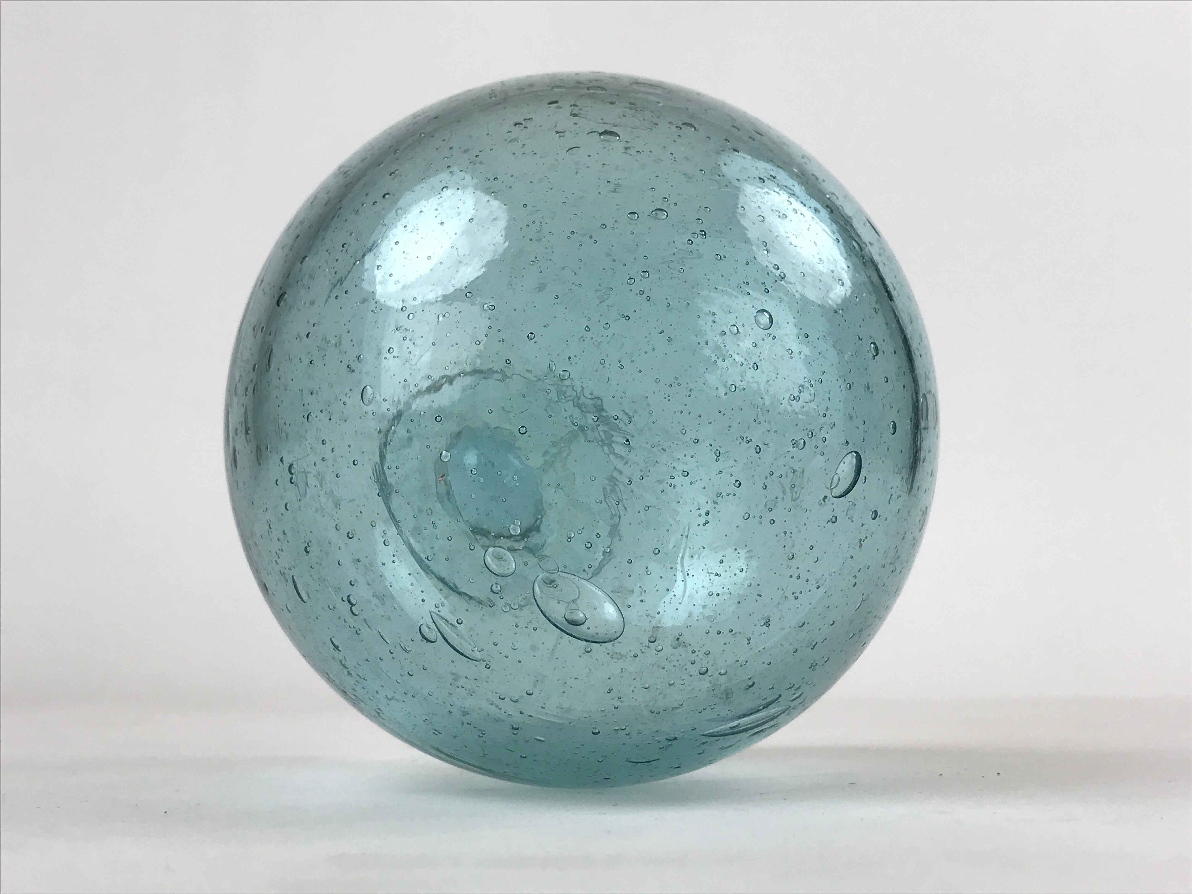 Japanese Glass Fishing Float Ukidama Buoy Ball Vtg Bindama Clear Light Blue GF3