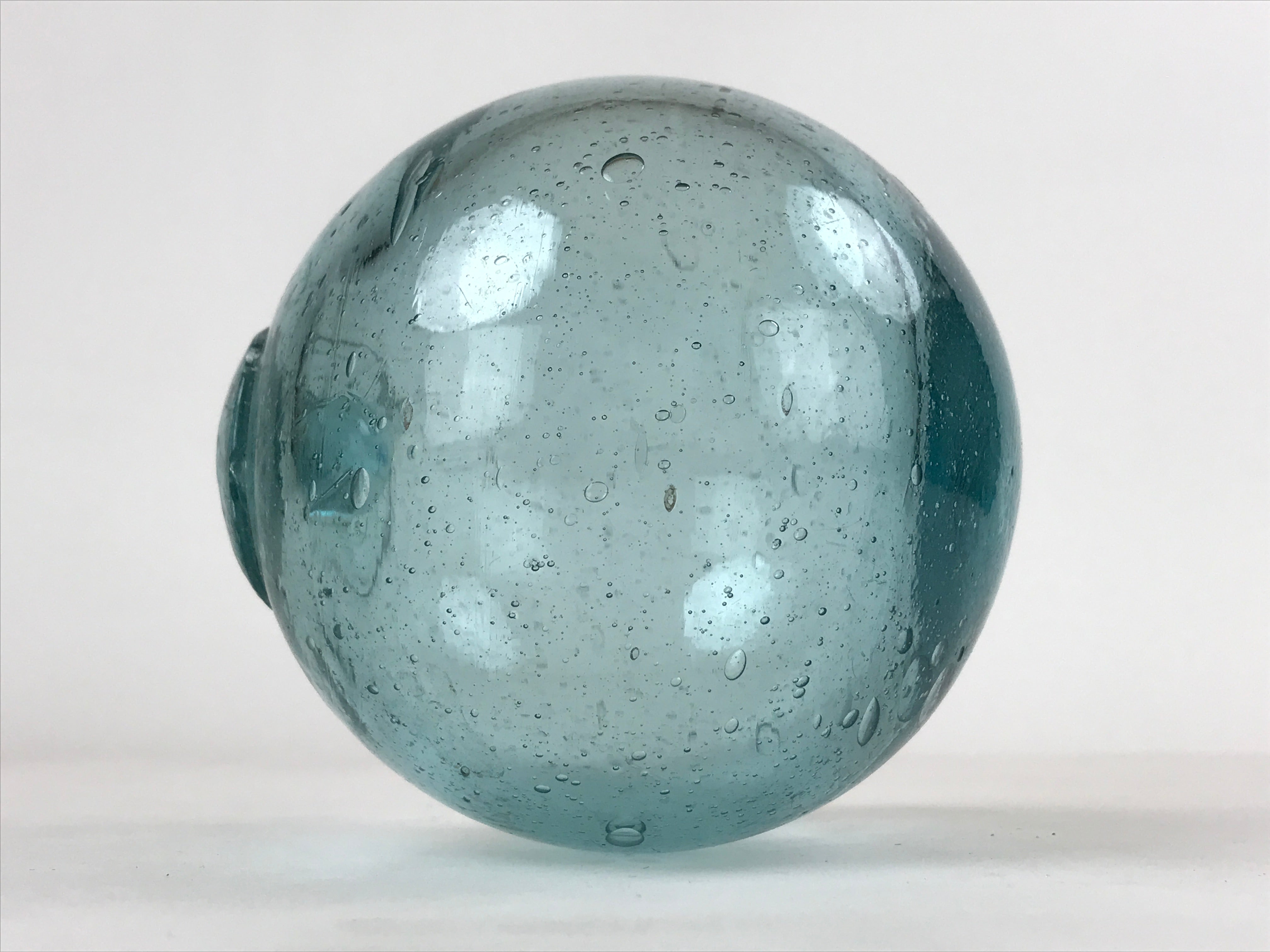 Japanese Glass Fishing Float Ukidama Buoy Ball Vtg Bindama Clear Light Blue GF3