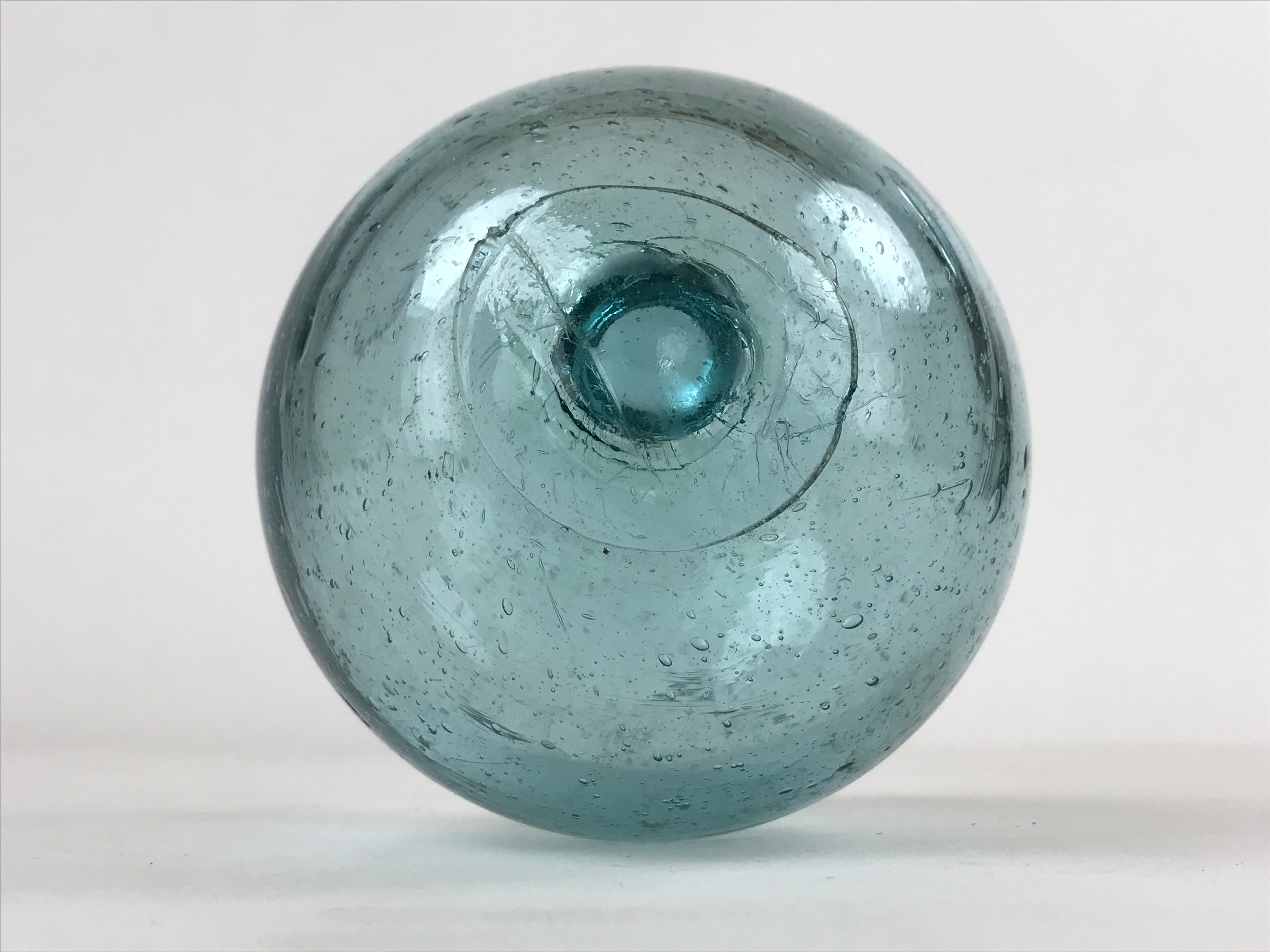 Japanese Glass Fishing Float Ukidama Buoy Ball Vtg Bindama Clear Light Blue GF3