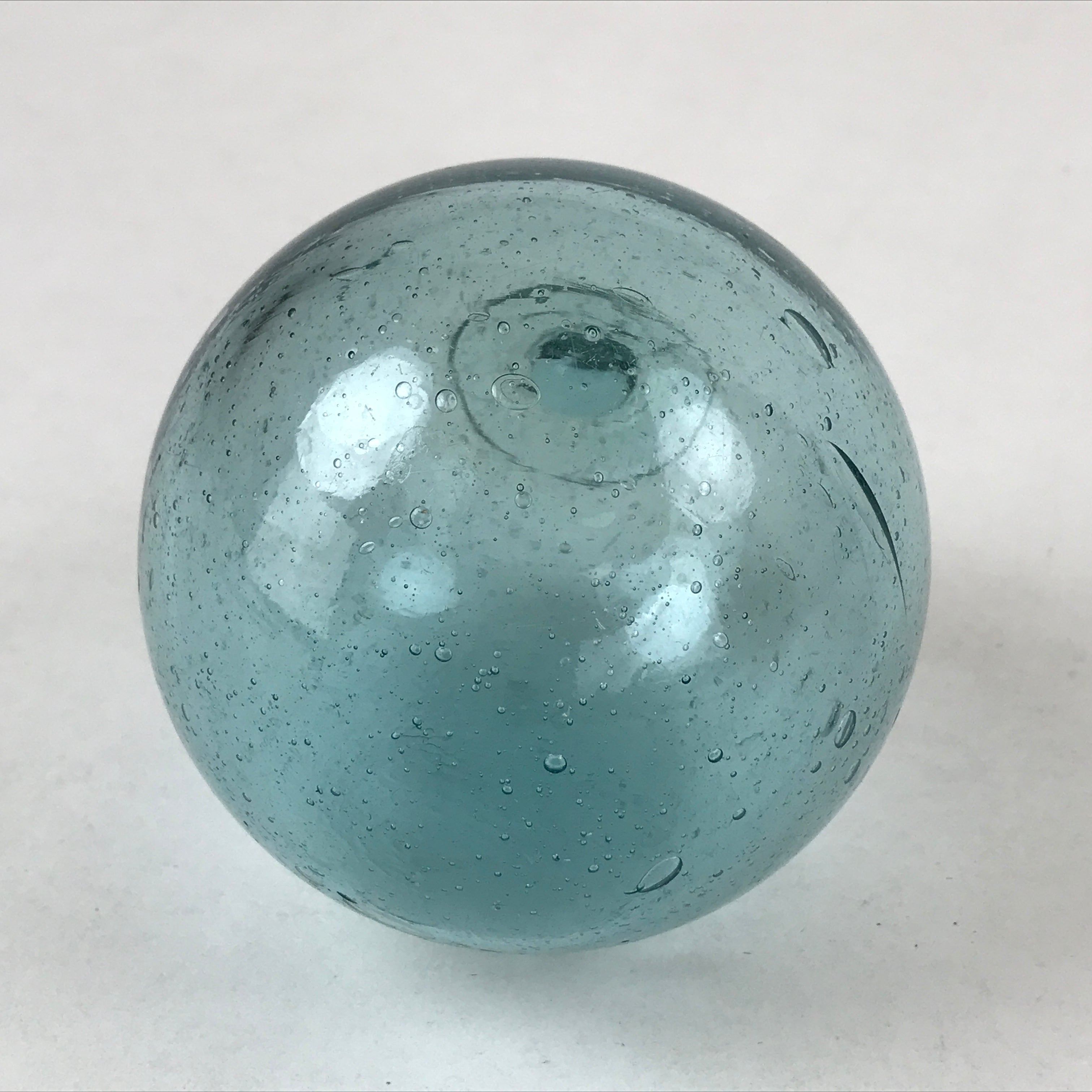 Japanese Glass Fishing Float Ukidama Buoy Ball Vtg Bindama Clear Light Blue GF3