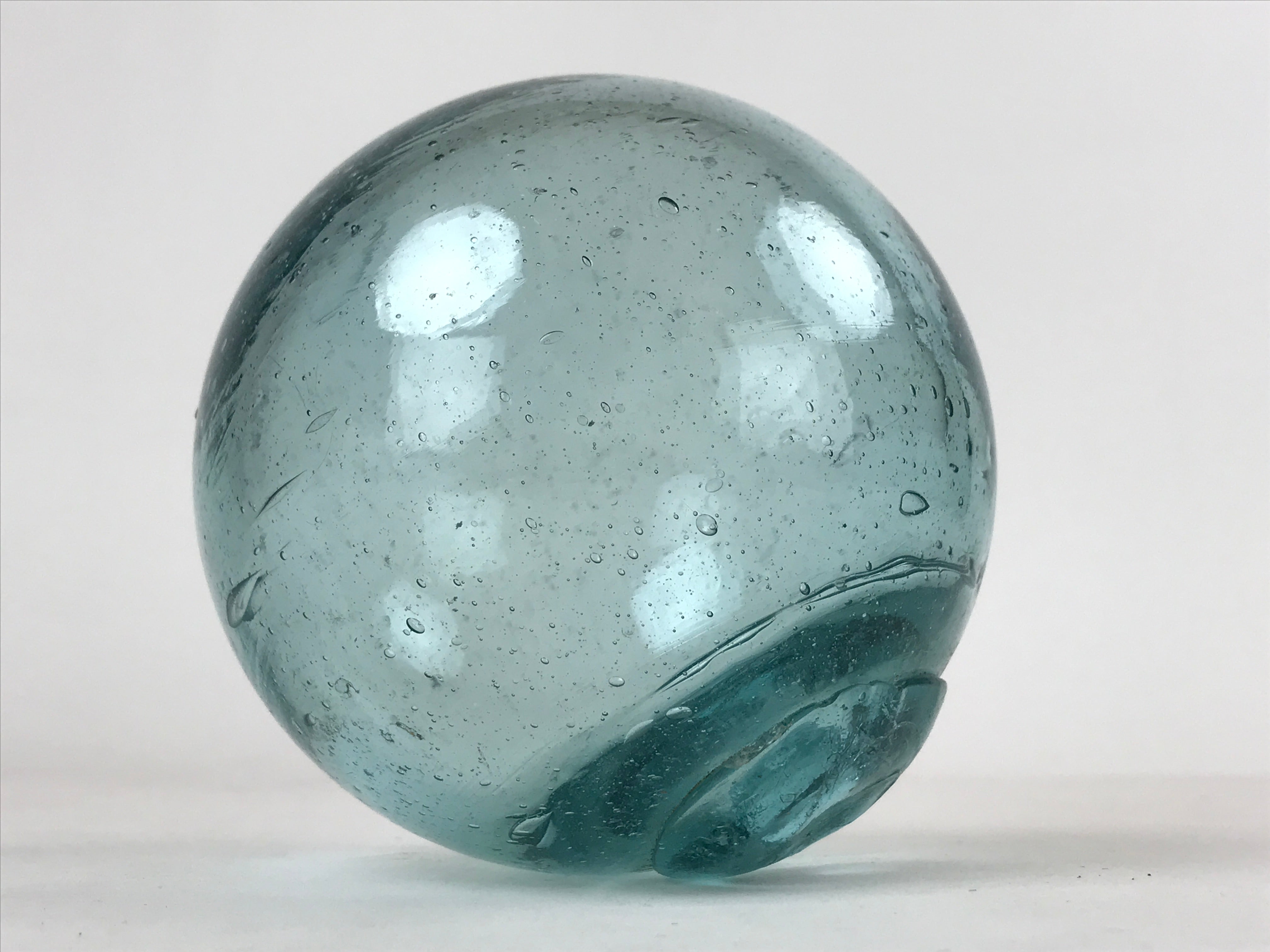 Japanese Glass Fishing Float Ukidama Buoy Ball Vtg Bindama Clear Light Blue GF4