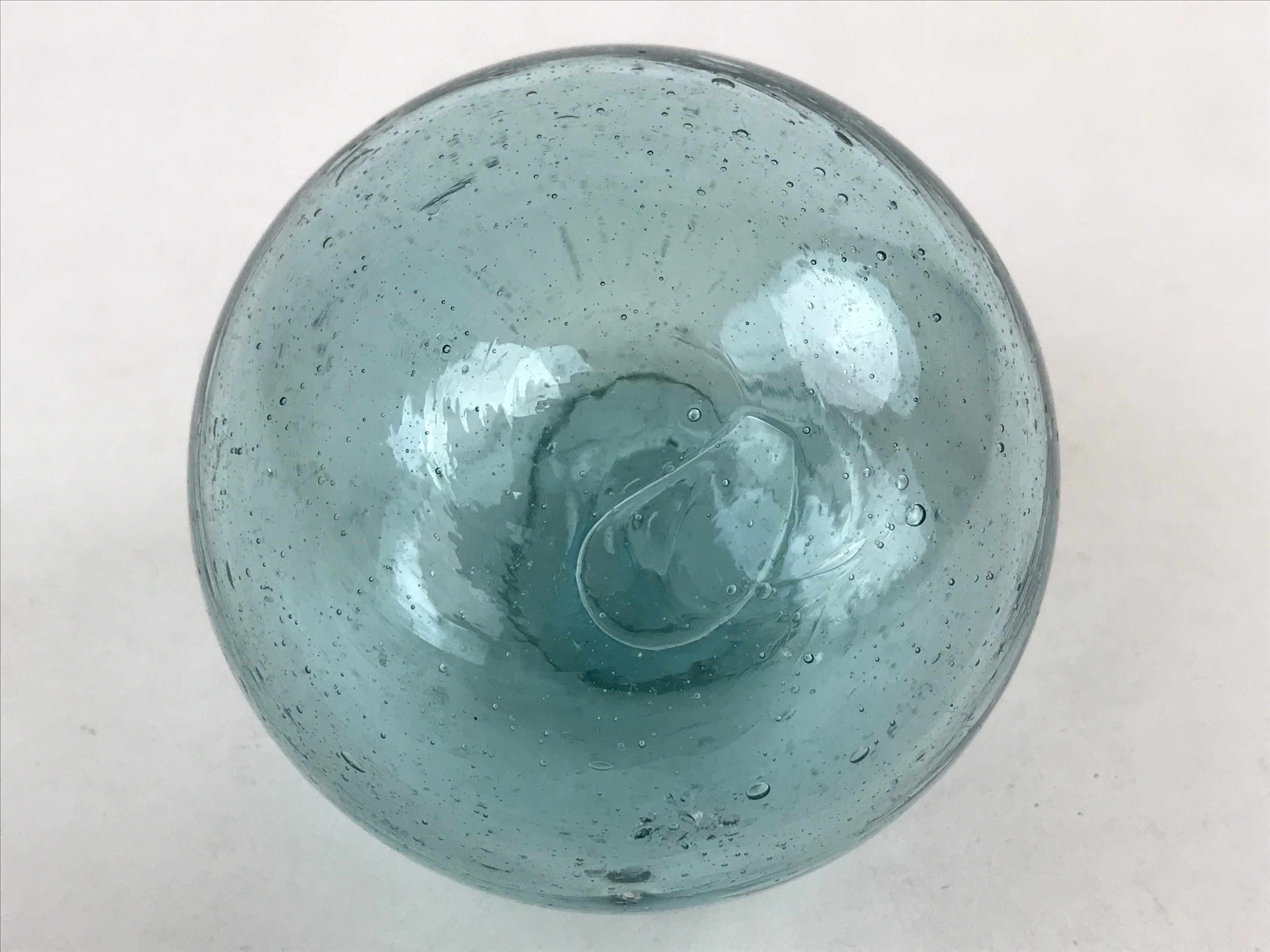 Japanese Glass Fishing Float Ukidama Buoy Ball Vtg Bindama Clear Light Blue GF4