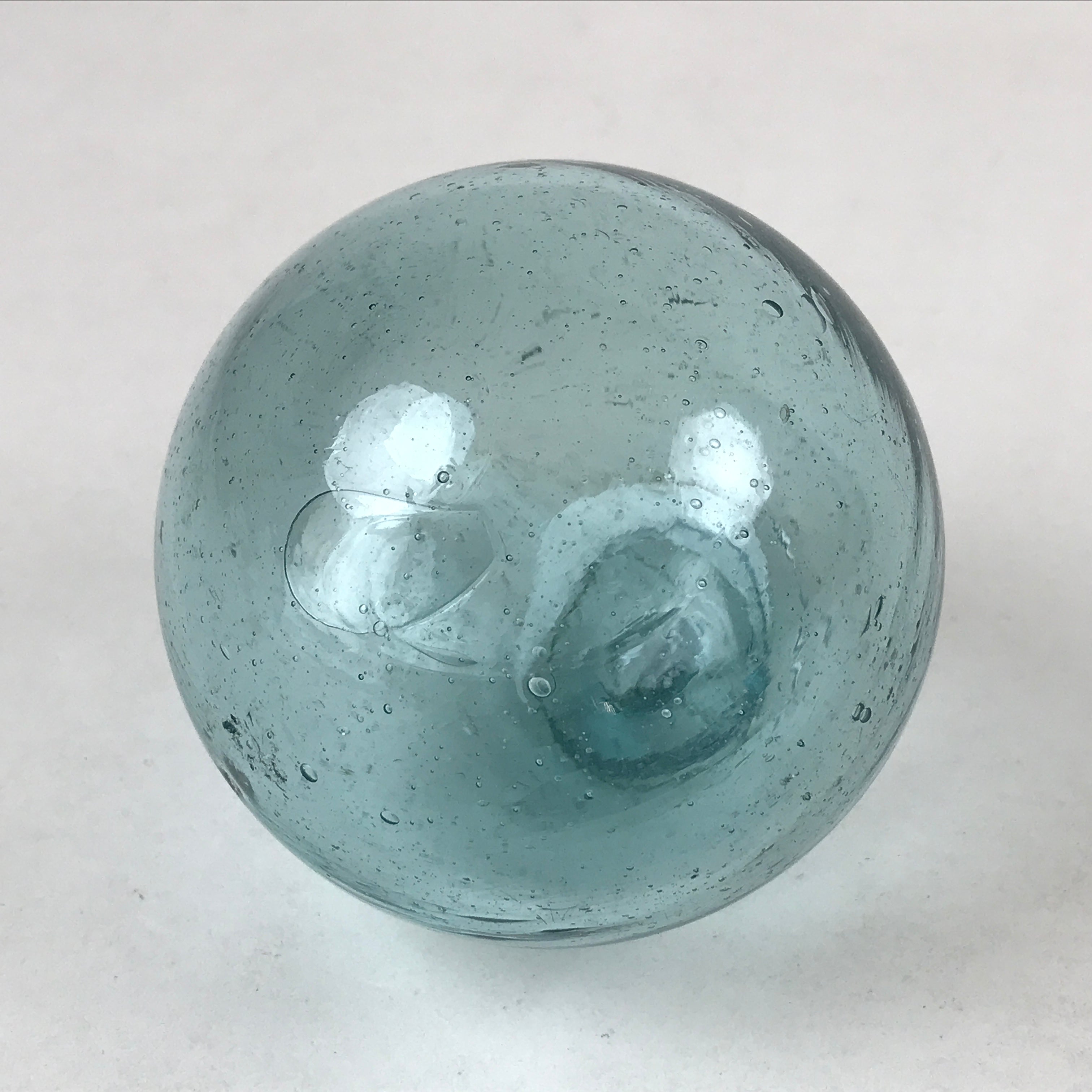 Japanese Glass Fishing Float Ukidama Buoy Ball Vtg Bindama Clear Light Blue GF4