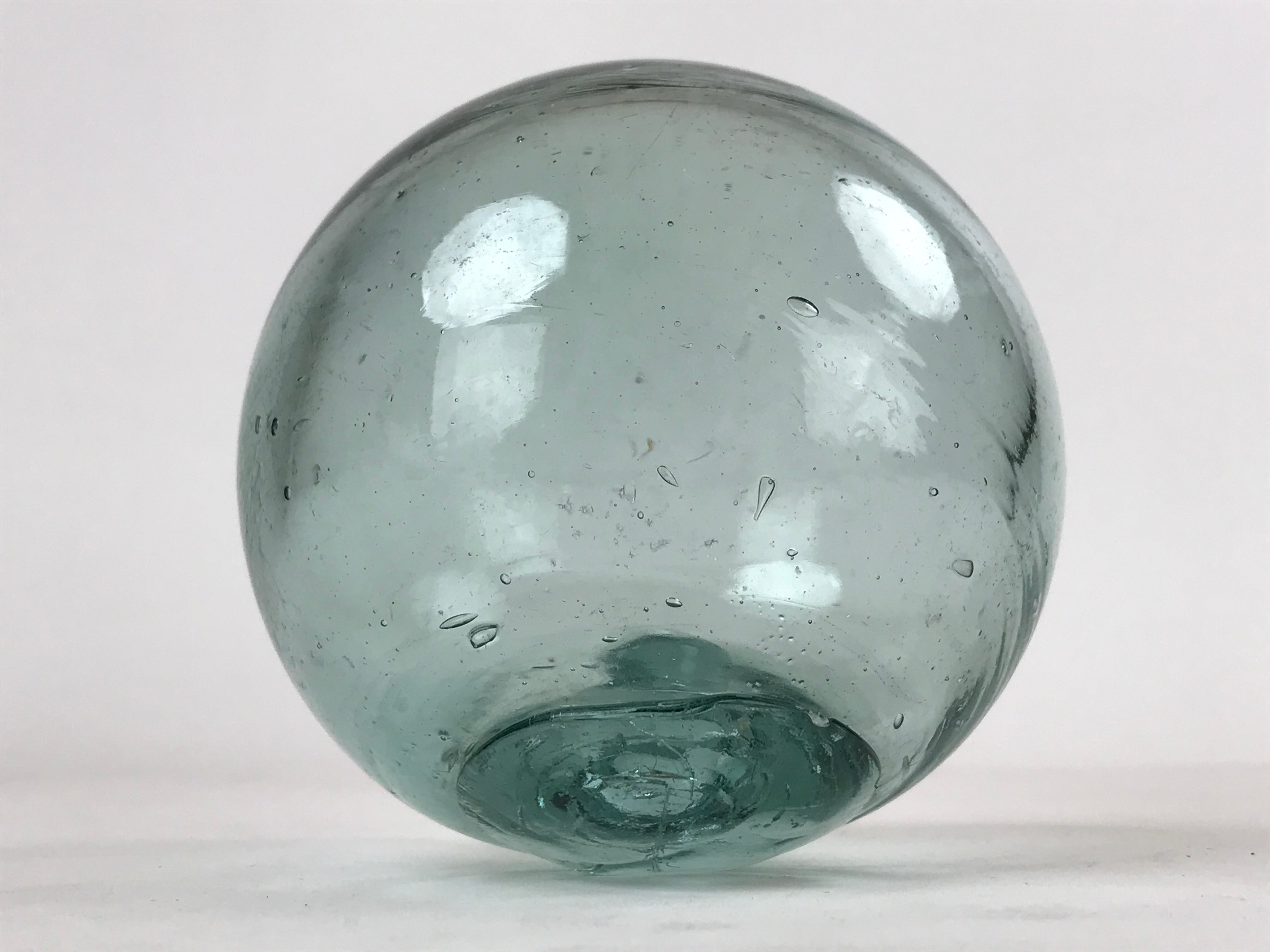 Japanese Glass Fishing Float Ukidama Buoy Ball Vtg Bindama Clear Light Blue GF5