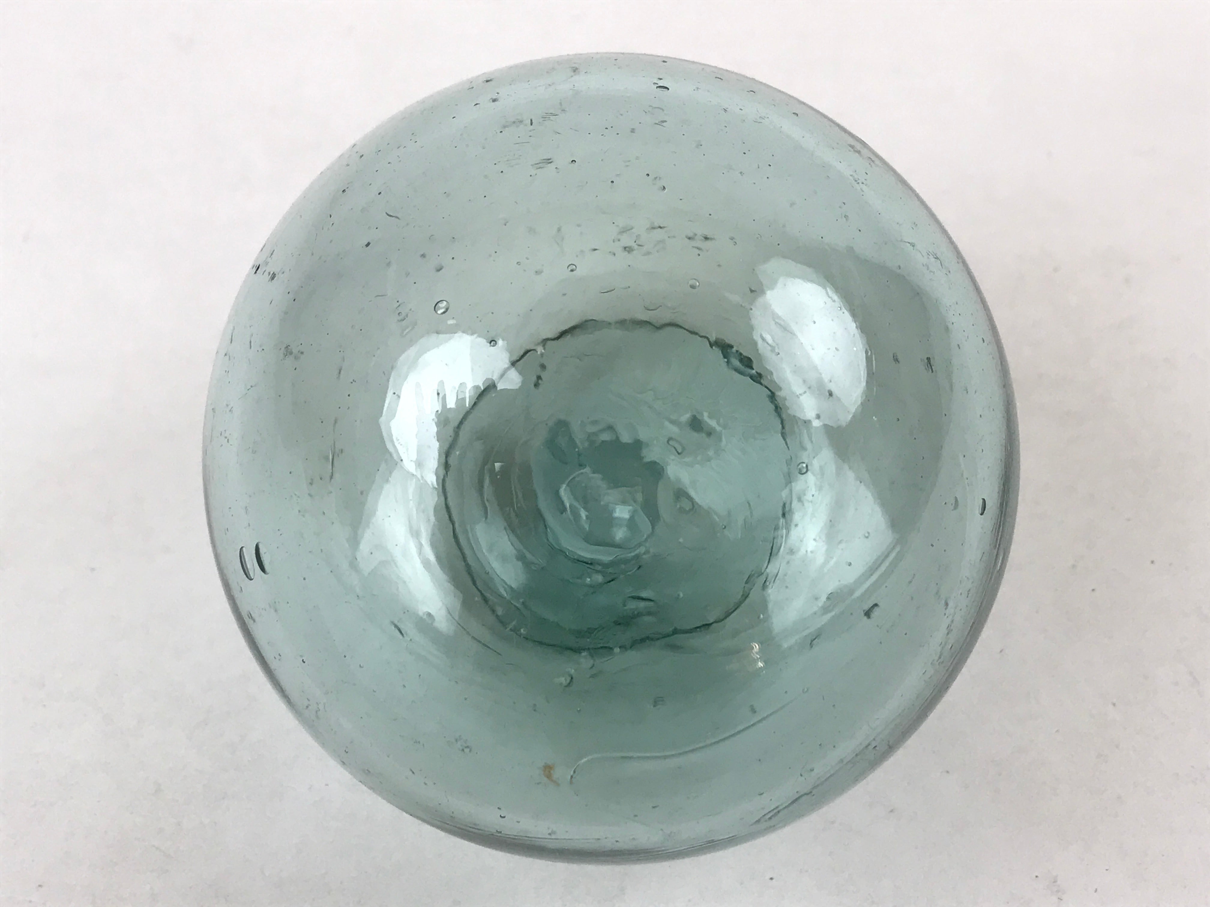 Japanese Glass Fishing Float Ukidama Buoy Ball Vtg Bindama Clear Light Blue GF5