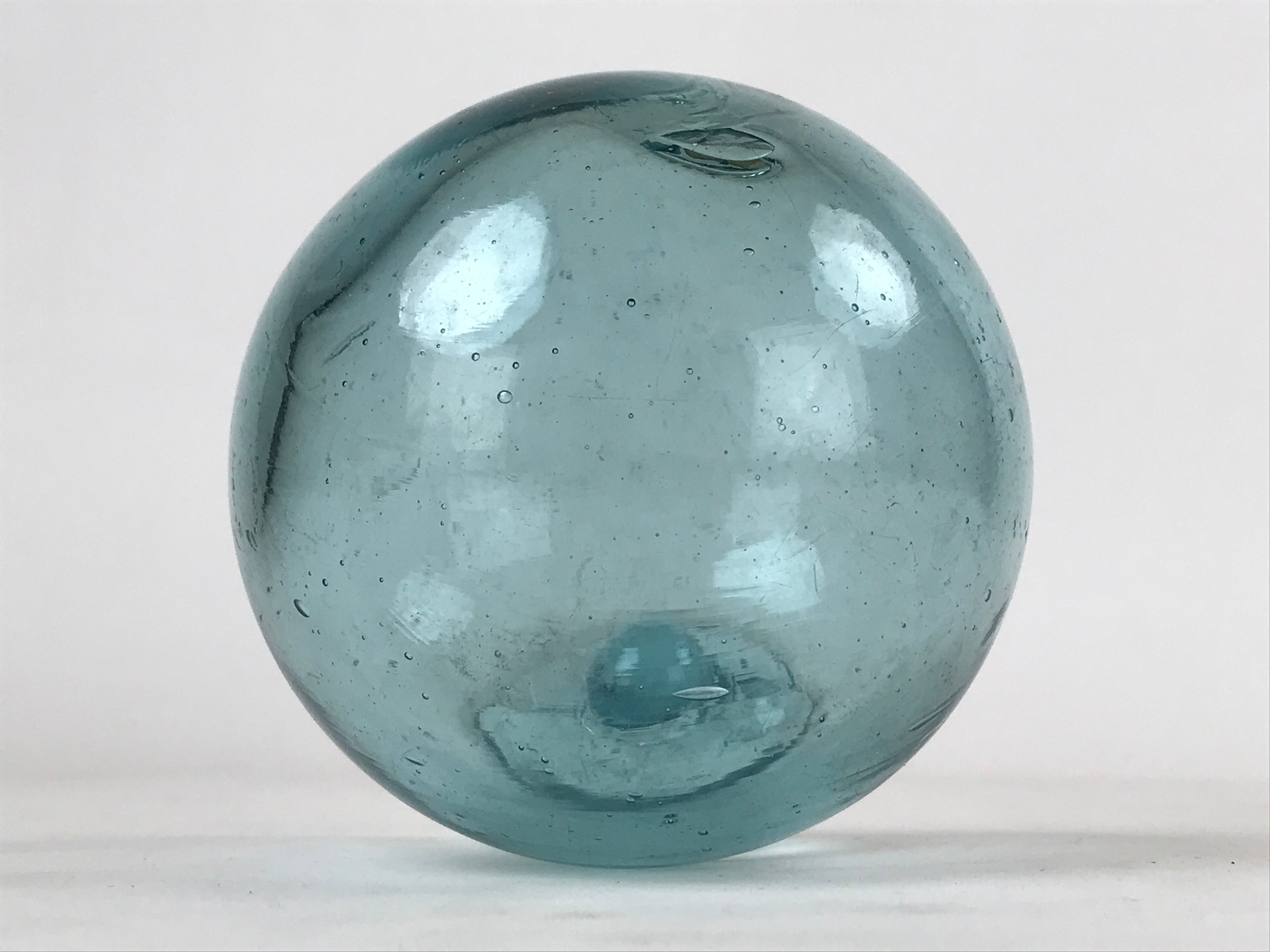 Japanese Glass Fishing Float Ukidama Buoy Ball Vtg Bindama Clear Light Blue GF6
