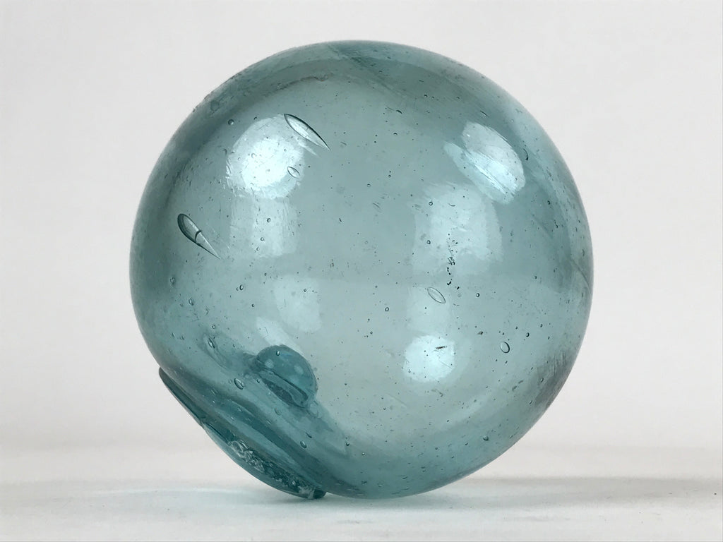 Japanese Glass Fishing Float Ukidama Buoy Ball Vtg Bindama Clear Light Blue GF6