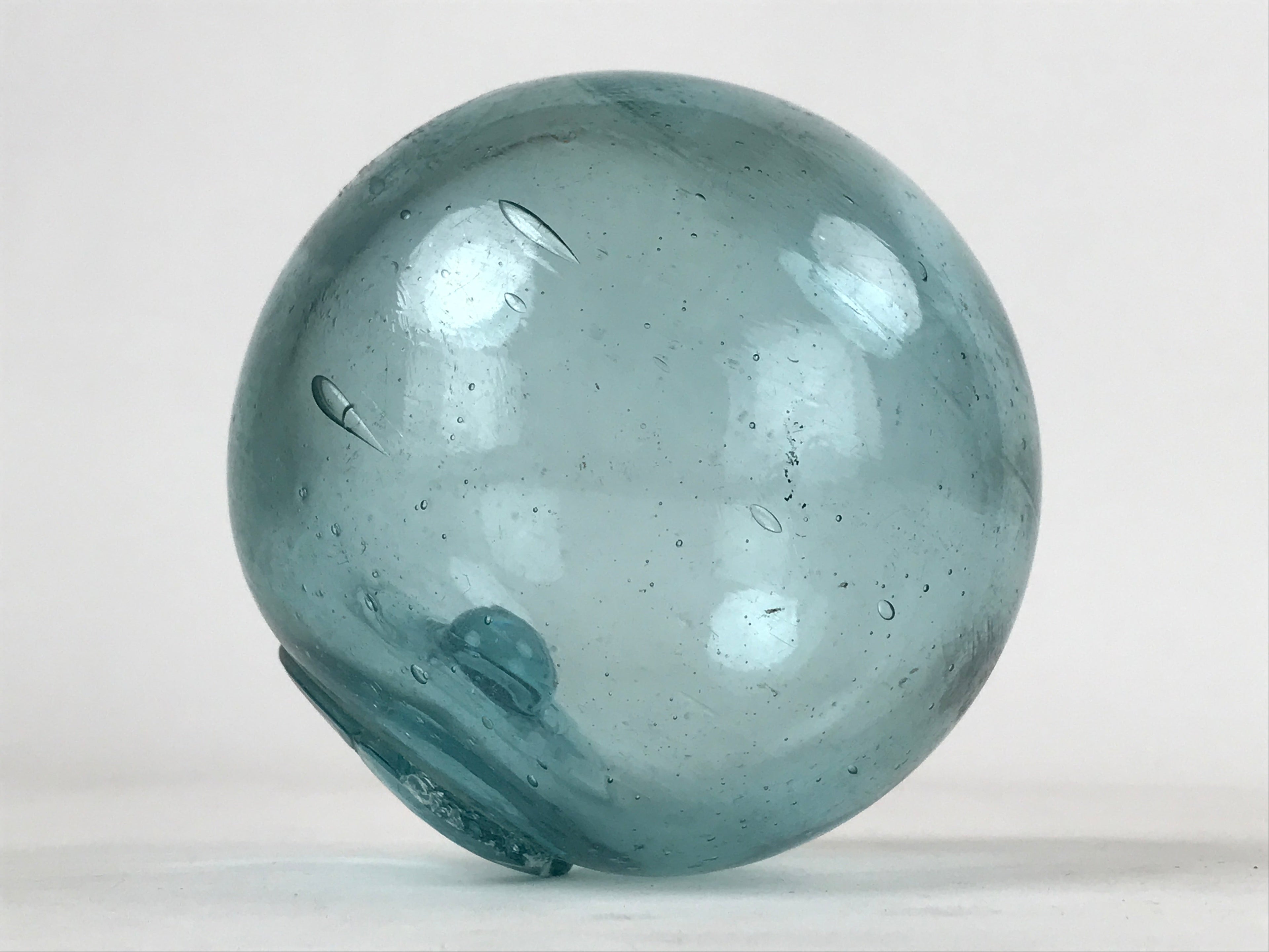 Japanese Glass Fishing Float Ukidama Buoy Ball Vtg Bindama Clear Light Blue GF6