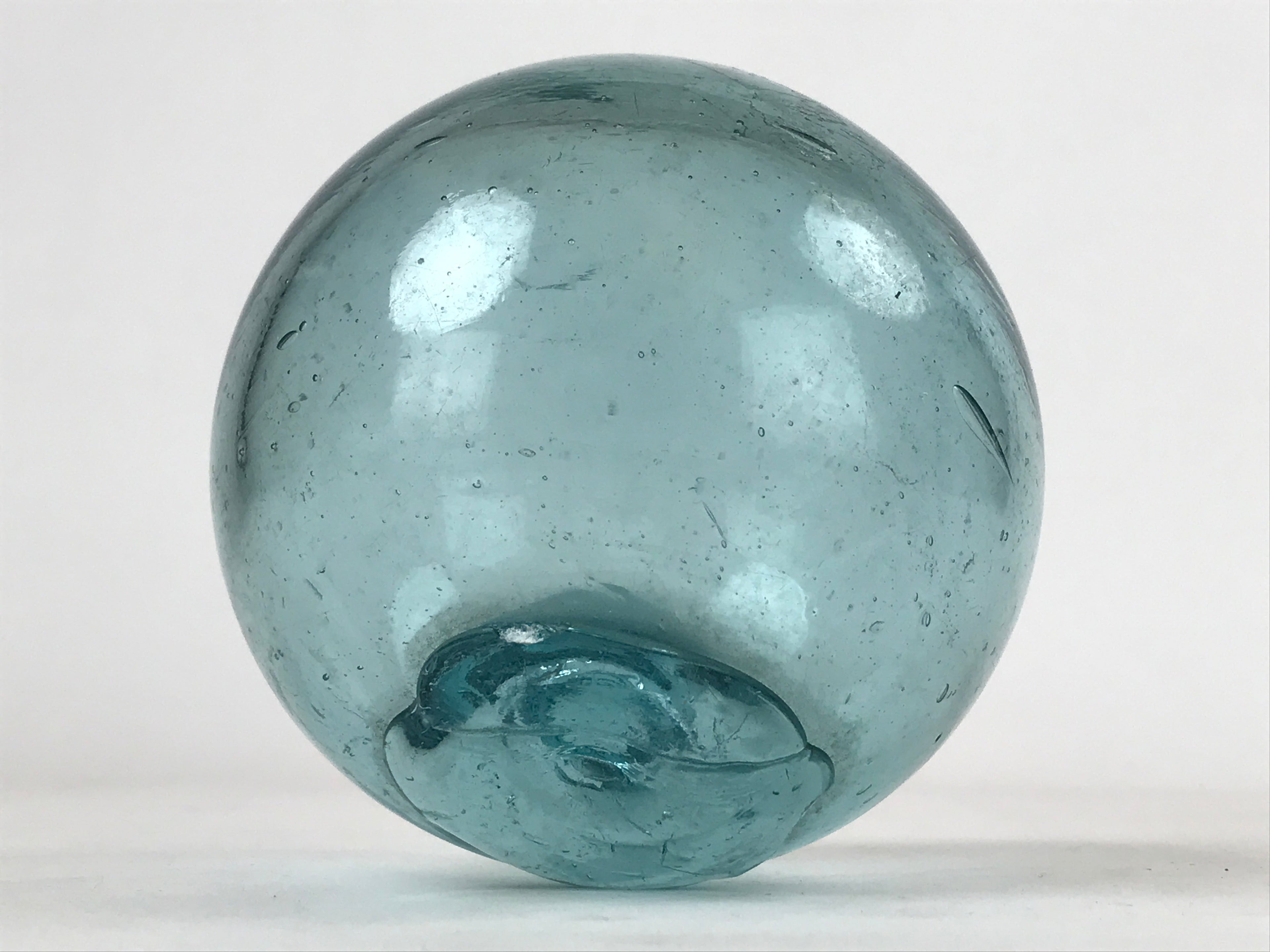 Japanese Glass Fishing Float Ukidama Buoy Ball Vtg Bindama Clear Light Blue GF6