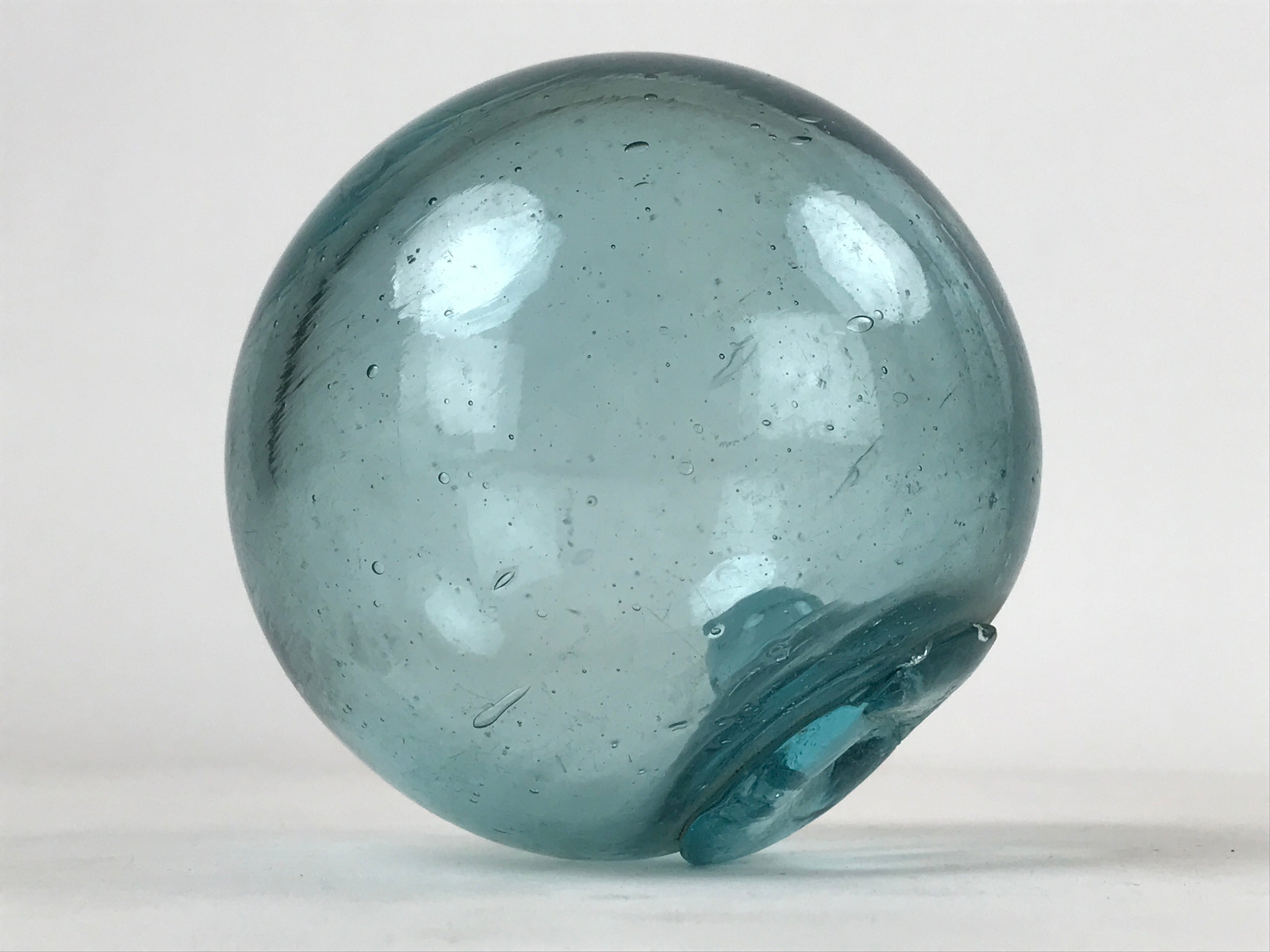 Japanese Glass Fishing Float Ukidama Buoy Ball Vtg Bindama Clear Light Blue GF6