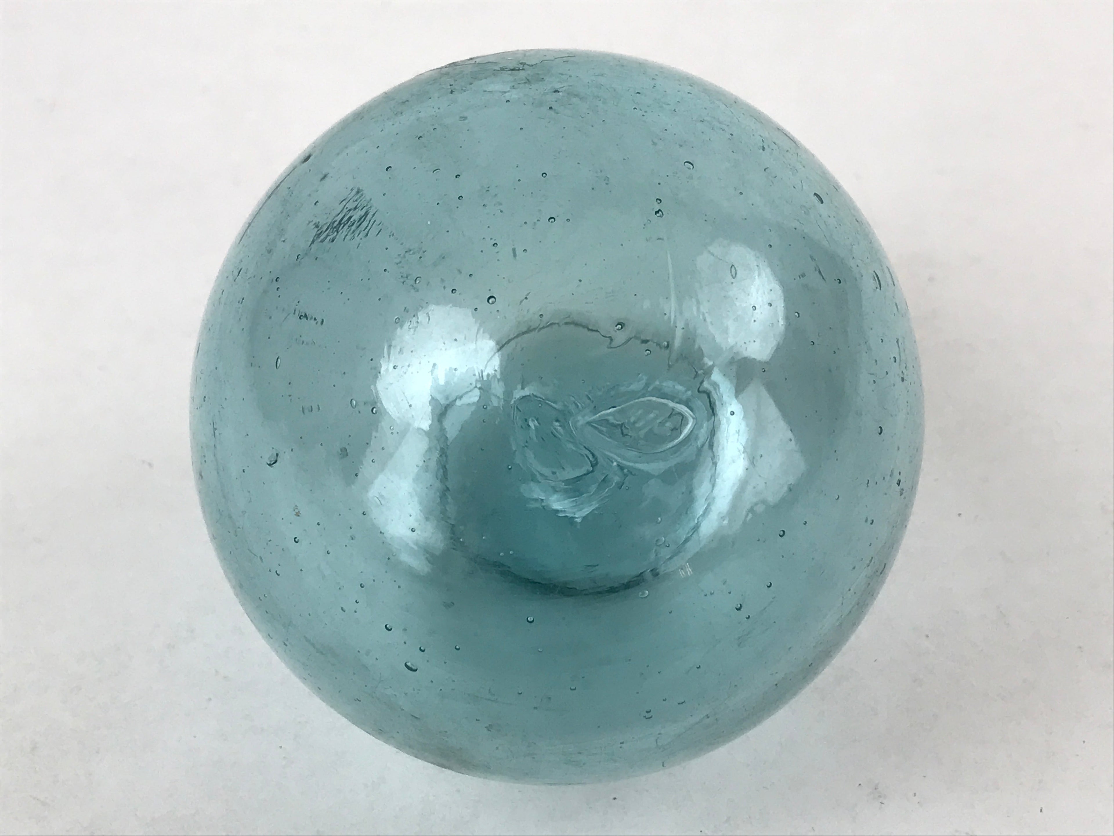 Japanese Glass Fishing Float Ukidama Buoy Ball Vtg Bindama Clear Light Blue GF6