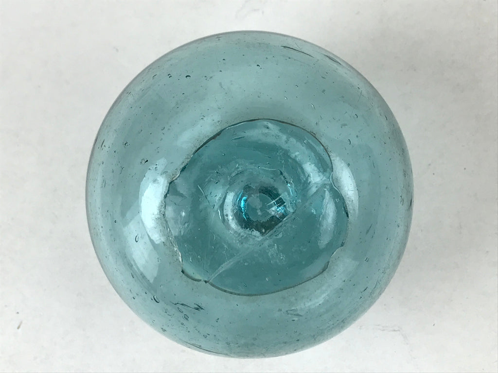 Japanese Glass Fishing Float Ukidama Buoy Ball Vtg Bindama Clear Light Blue GF6