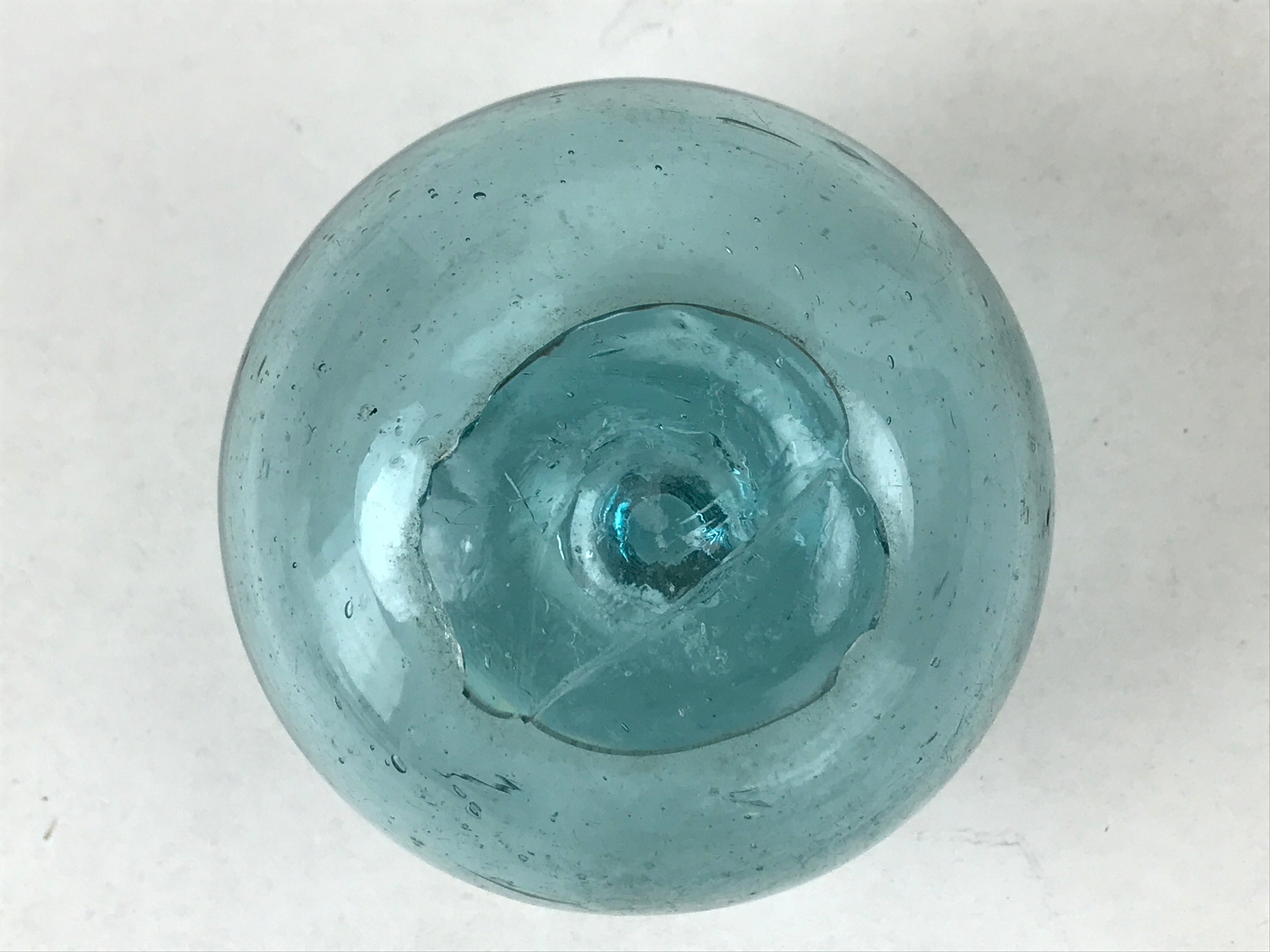 Japanese Glass Fishing Float Ukidama Buoy Ball Vtg Bindama Clear Light Blue GF6