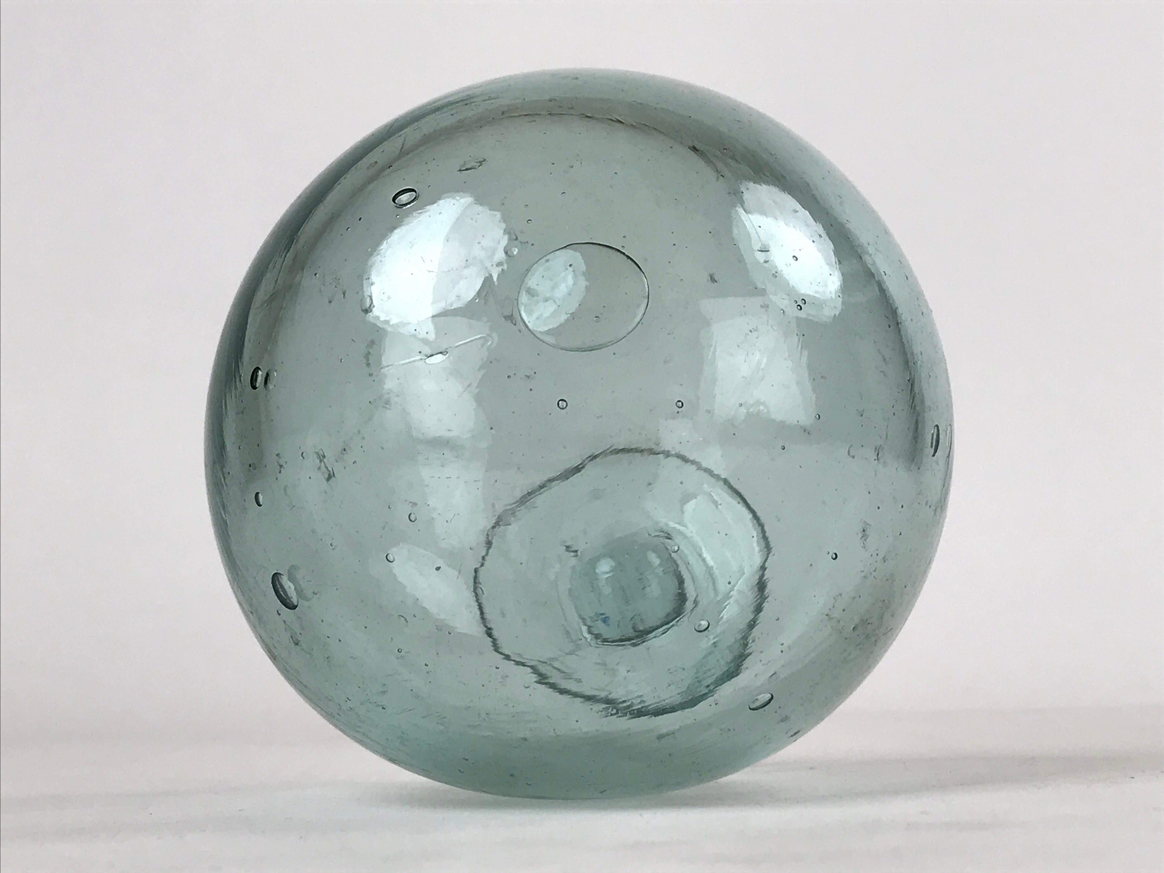 Japanese Glass Fishing Float Ukidama Buoy Ball Vtg Bindama Clear Light Blue GF7